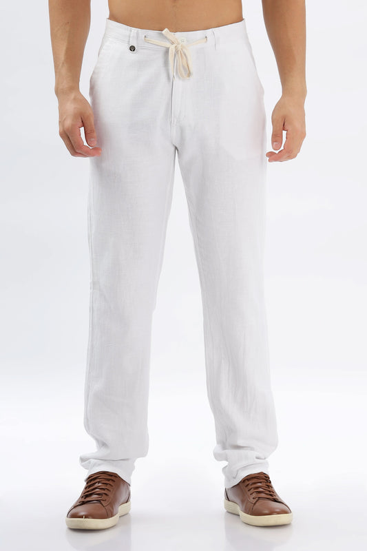 Color Hunt Men's White Full Length Tappered Fit Linen Trouser - Colorhunt