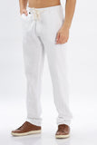 Color Hunt Men's White Full Length Tappered Fit Linen Trouser