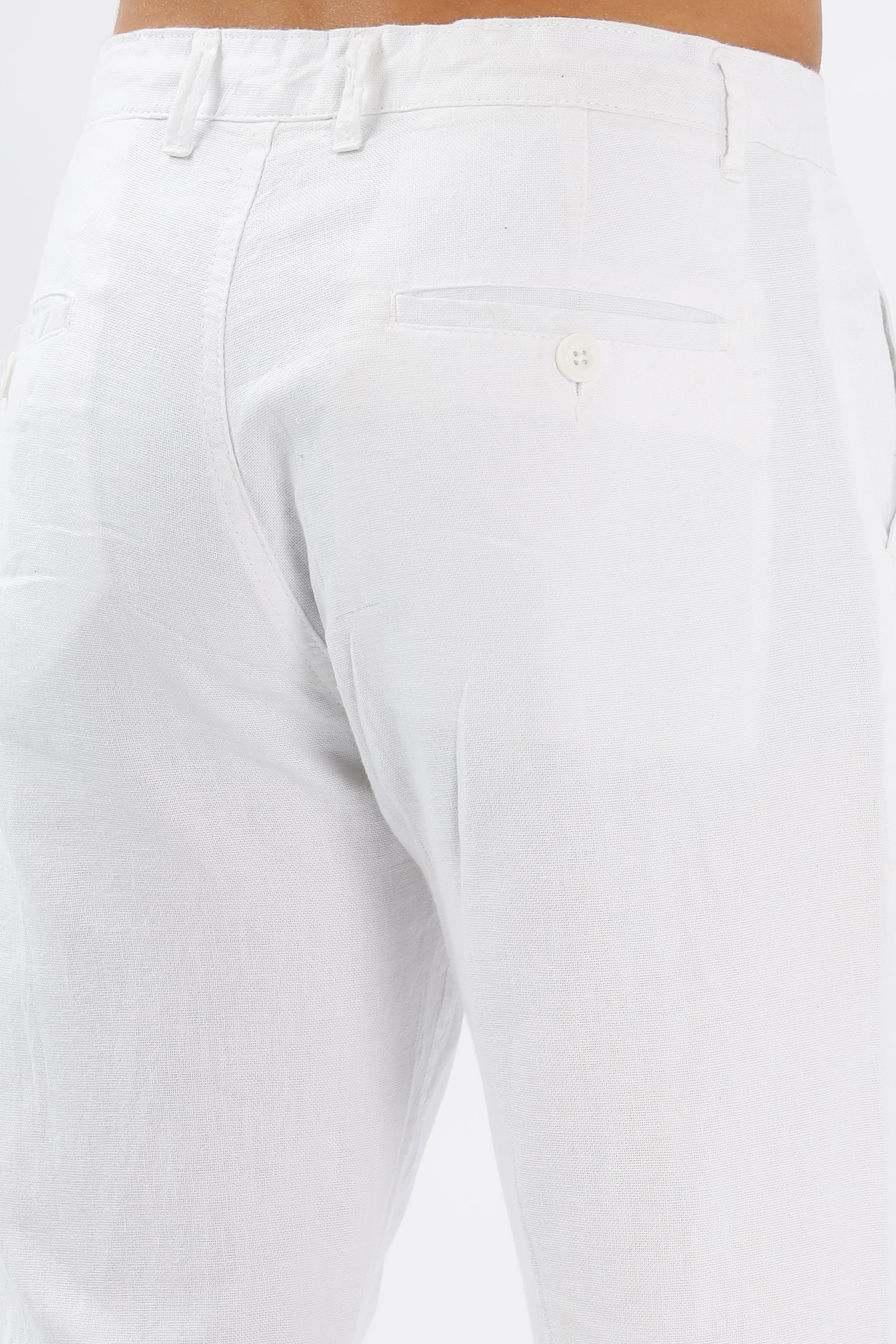 Color Hunt Men's White Full Length Tappered Fit Linen Trouser