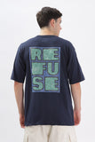 Color Hunt Navy Cotton Printed Oversize T-Shirt - Oversize Fit