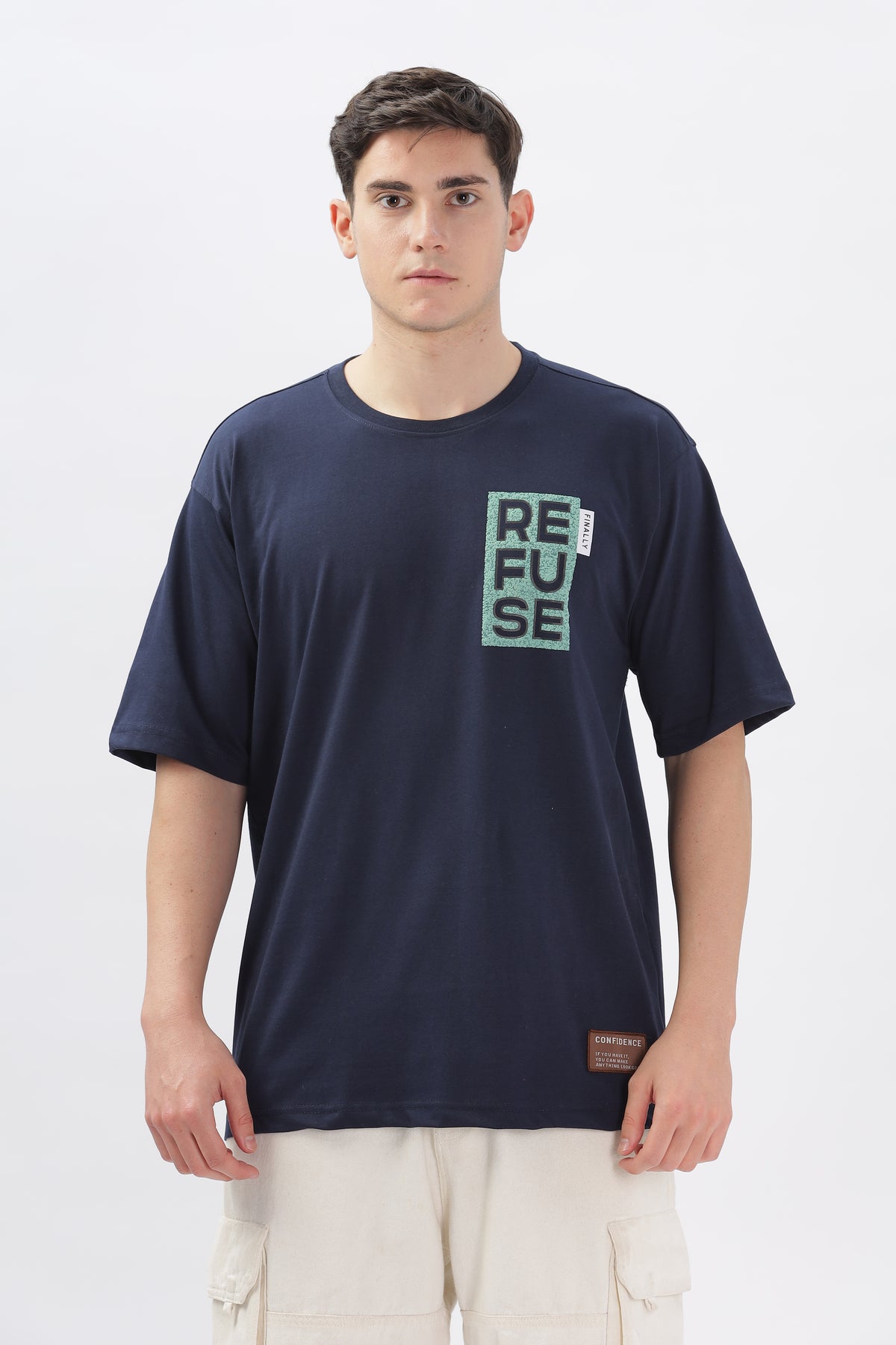 Color Hunt Navy Cotton Printed Oversize T-Shirt - Oversize Fit