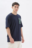 Color Hunt Navy Cotton Printed Oversize T-Shirt - Oversize Fit