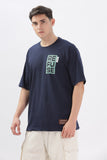 Color Hunt Navy Cotton Printed Oversize T-Shirt - Oversize Fit