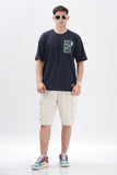 Color Hunt Navy Cotton Printed Oversize T-Shirt - Oversize Fit