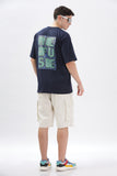 Color Hunt Navy Cotton Printed Oversize T-Shirt - Oversize Fit