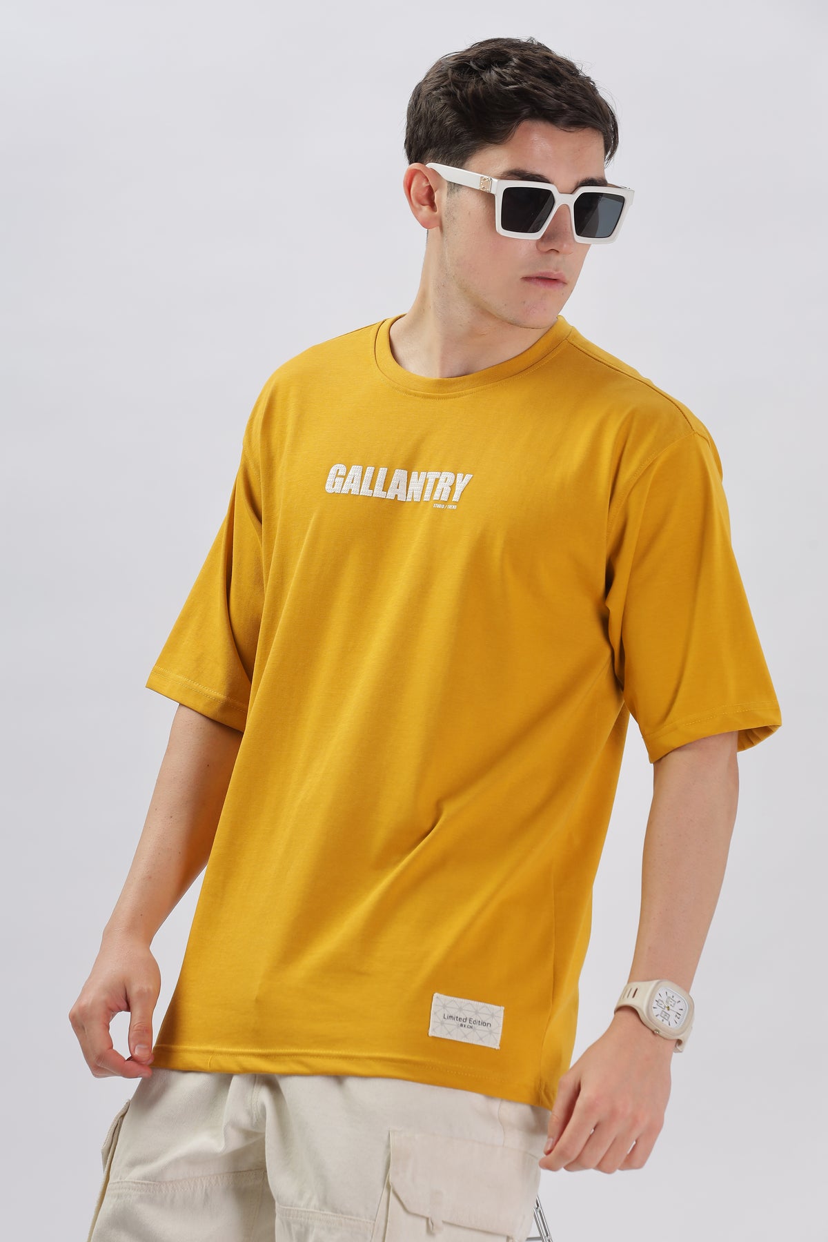 Color Hunt Mustard Yellow Cotton Printed Oversize T-Shirt - Oversize Fit