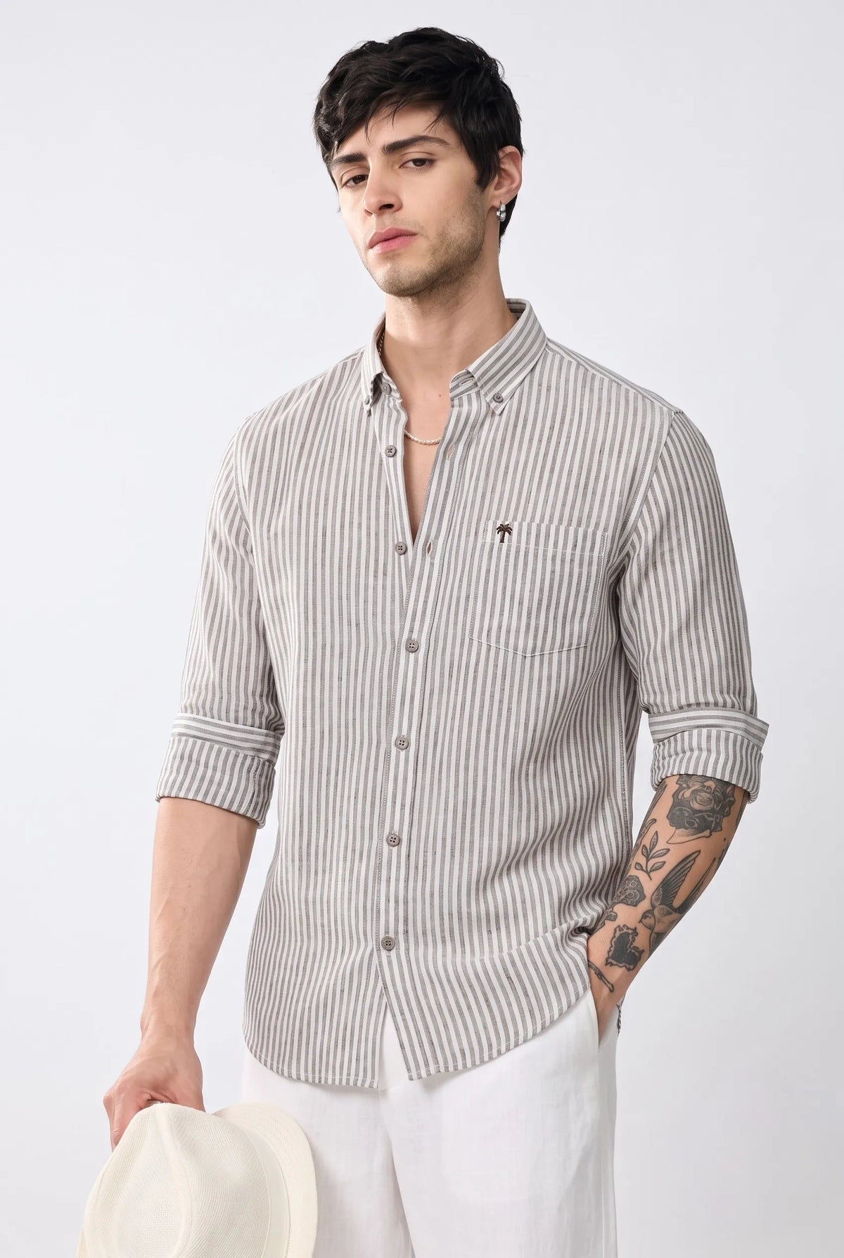 COLOR HUNT Men's Grey Stripe Casual Shirt | Full Sleeve Regular Fit