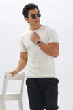 Color Hunt Men's Cotton White Half Sleeve Solid Knitted Tshirt - Colorhunt