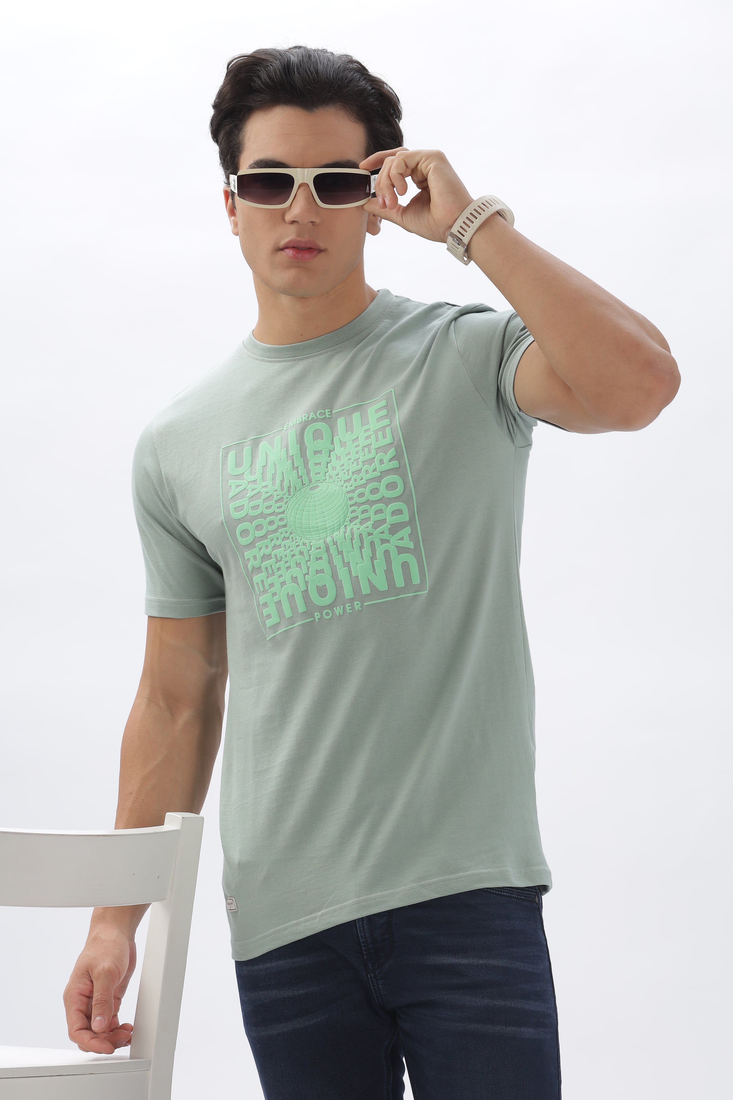 Color Hunt Men's Cotton Light Mint Half Sleeve Printed Regular Tshirt - Colorhunt