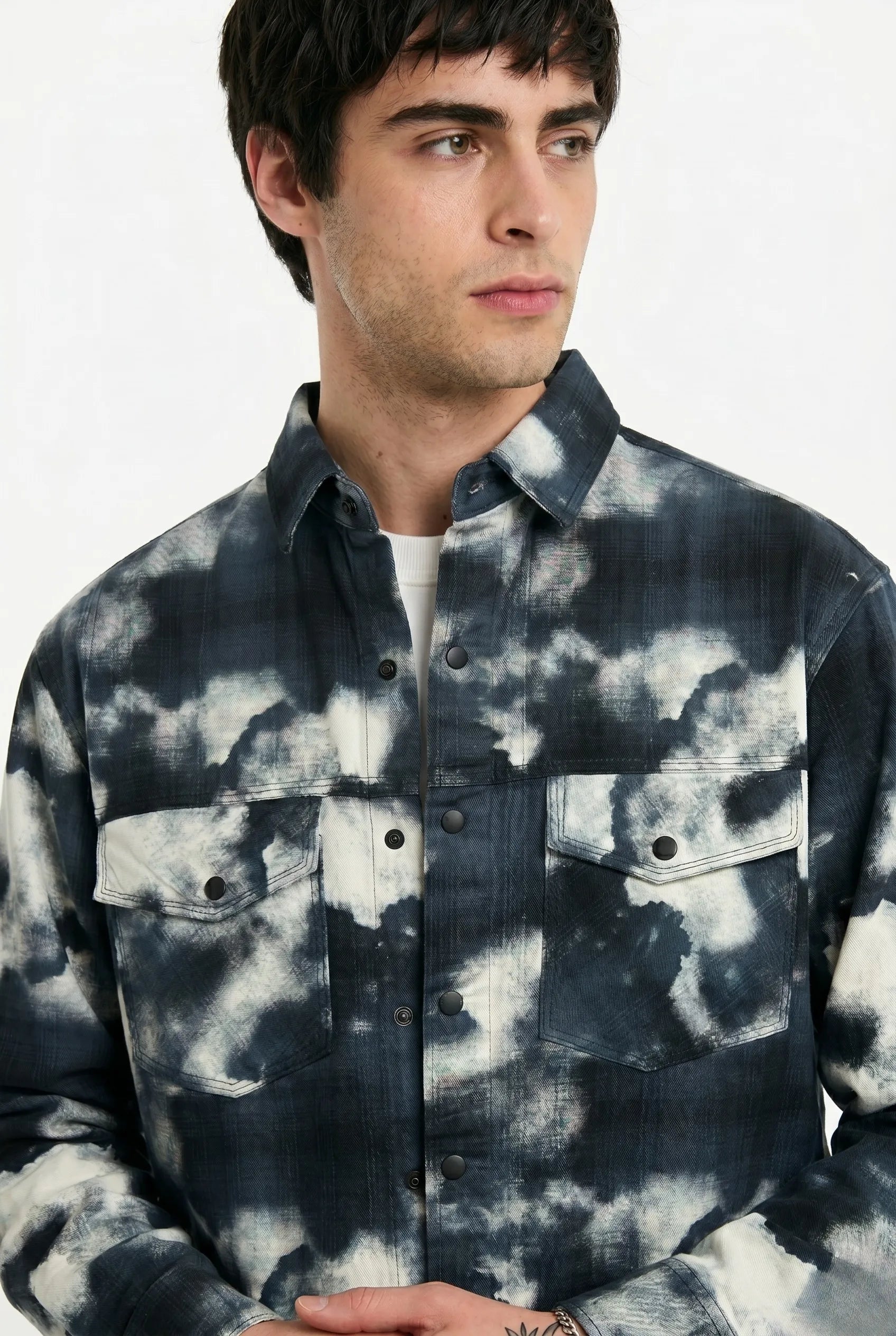 Color Hunt Men's Navy Cloud Dye Shirt 