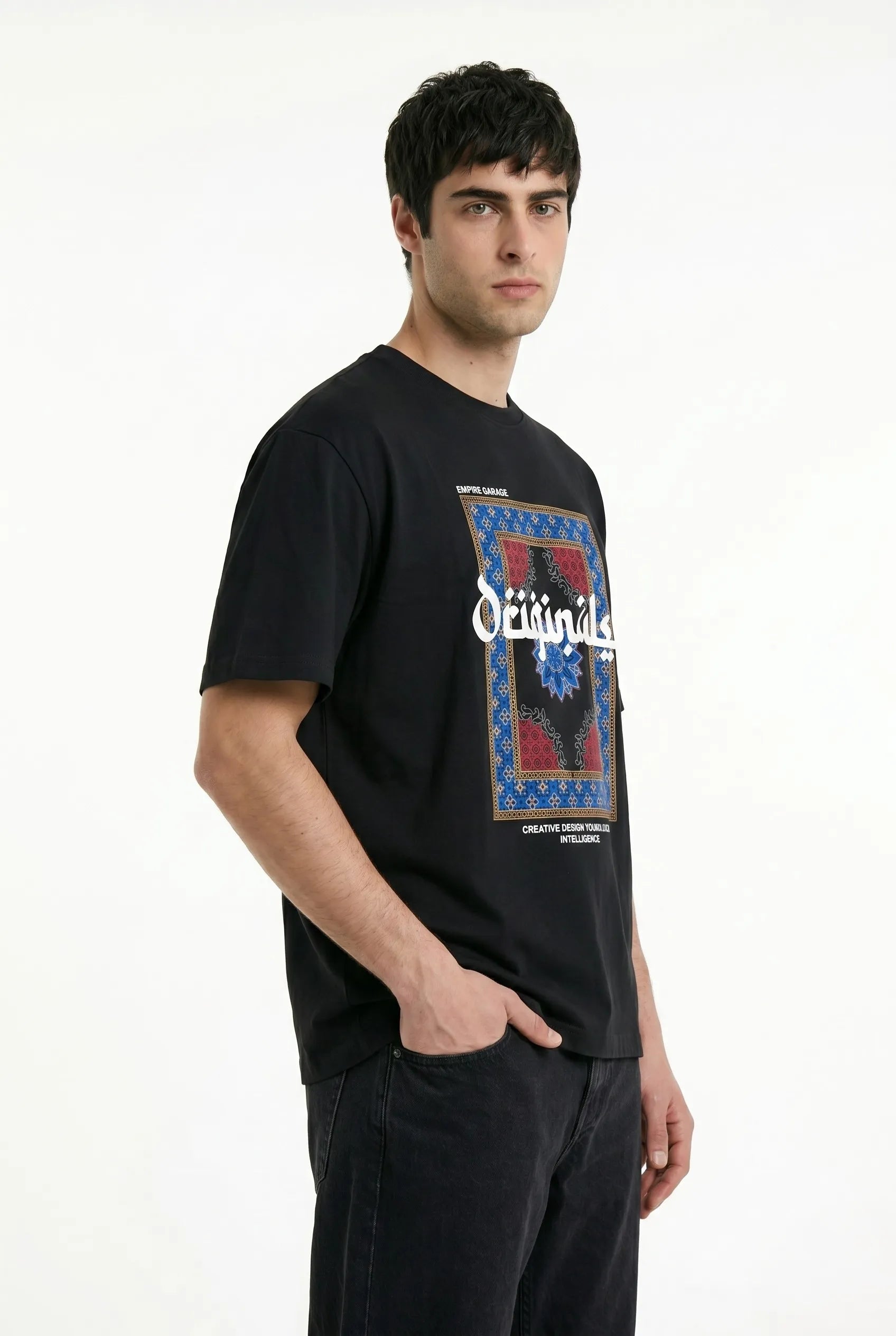 Color Hunt Men's Black Original Graphic Printed T-Shirt