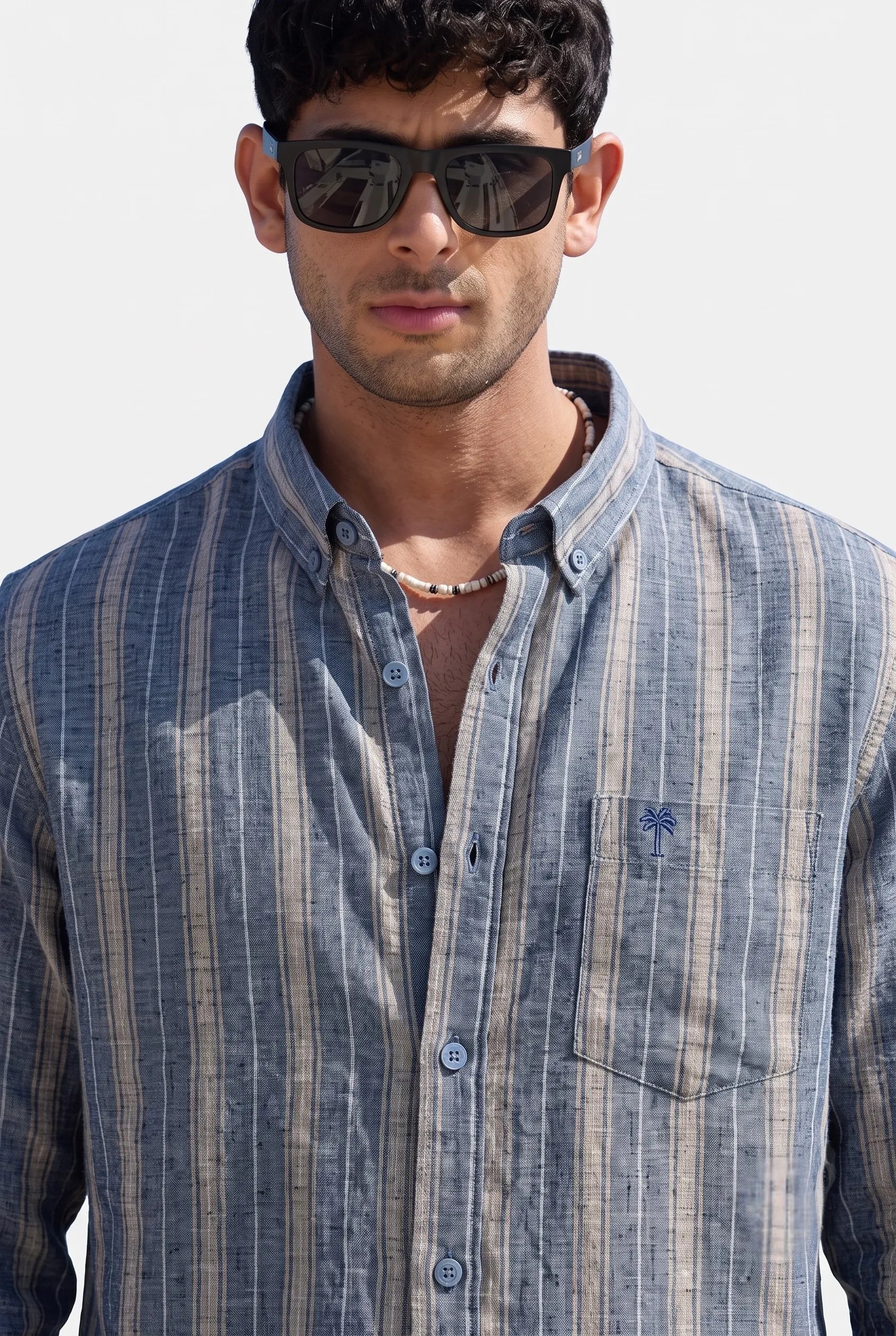 COLOR HUNT Men's Premium Blue Striped Luxury Casual Shirt | Full Sleeve Regular Fit