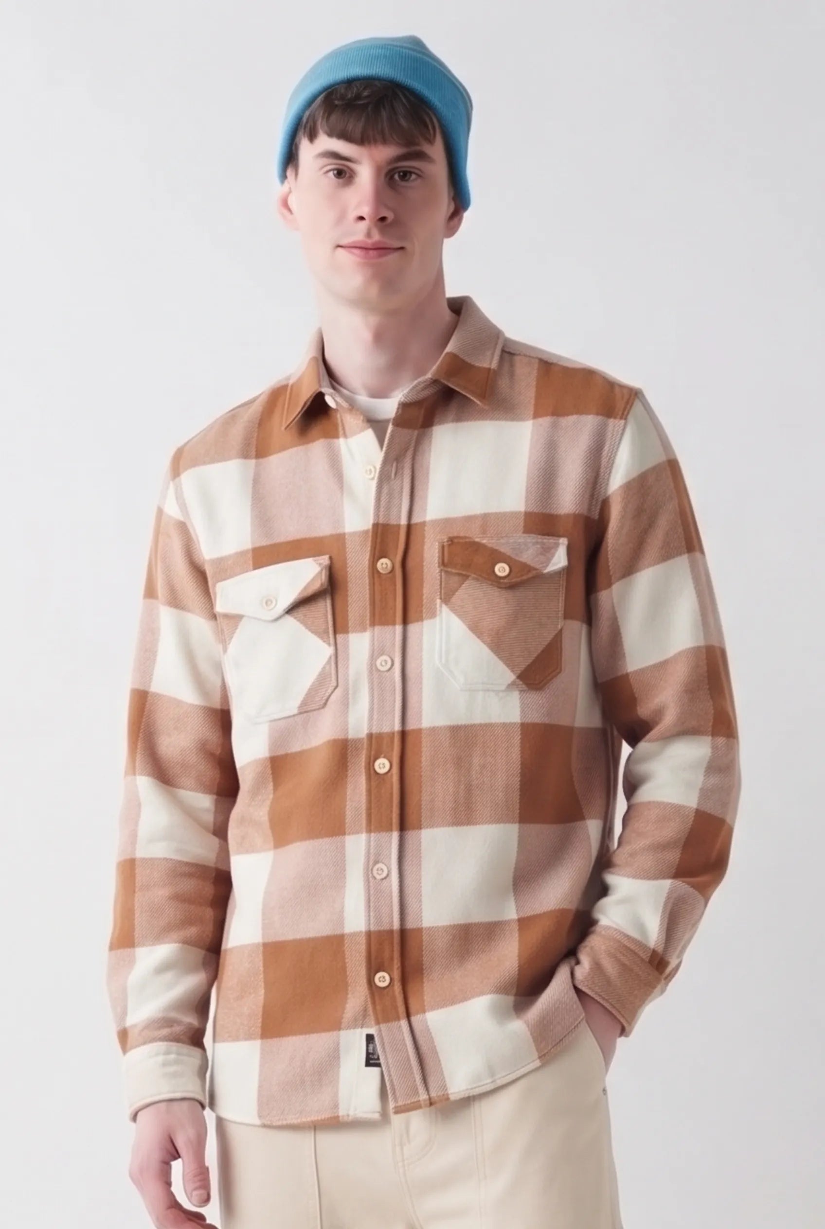 COLOR HUNT Men's Regular Fit Brown Check Casual Cotton Shirt