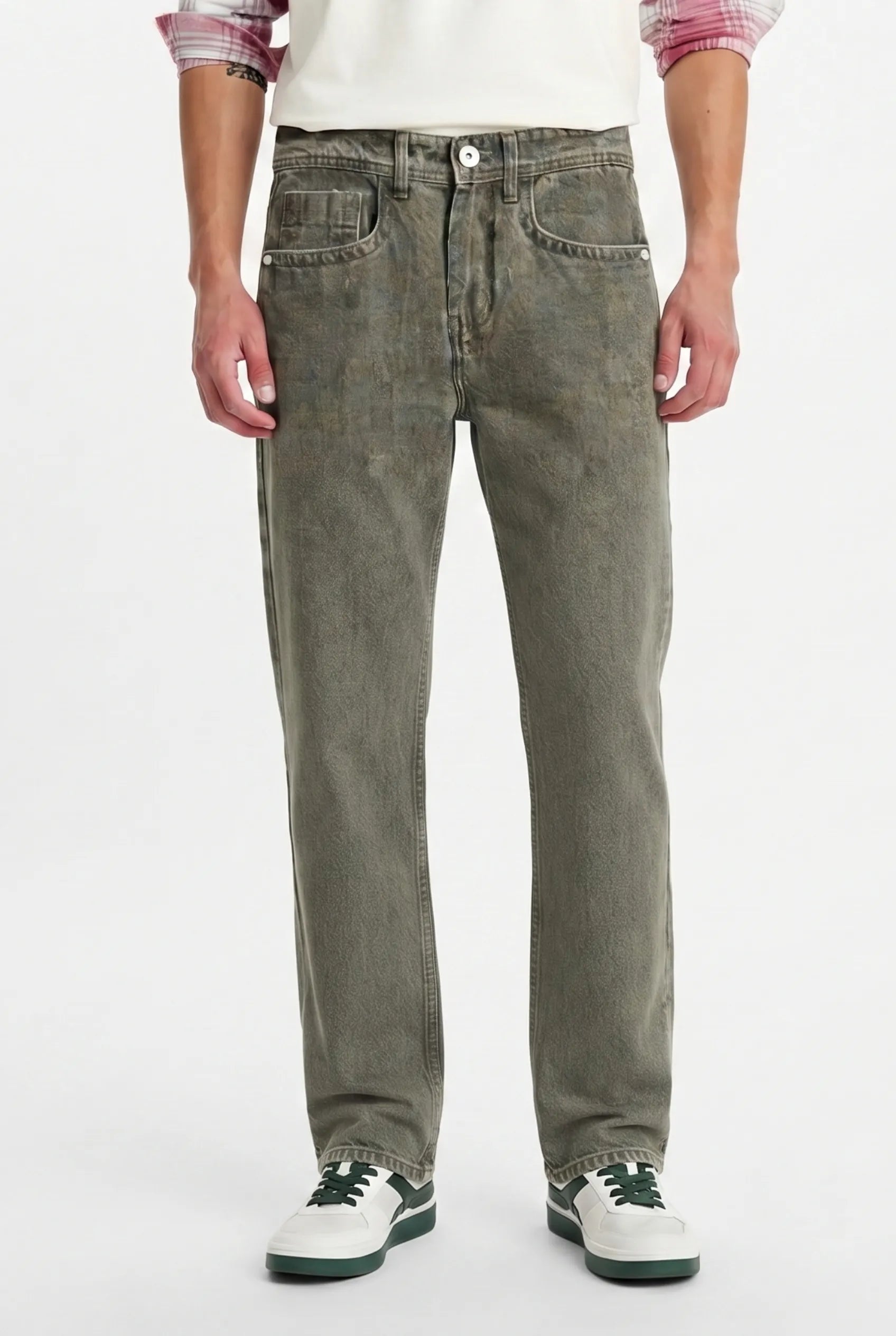 Color Hunt Men's Straight Fit Olive Green Jeans