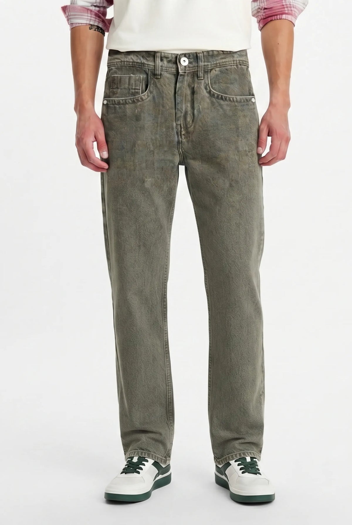 Color Hunt Men's Straight Fit Olive Green Jeans