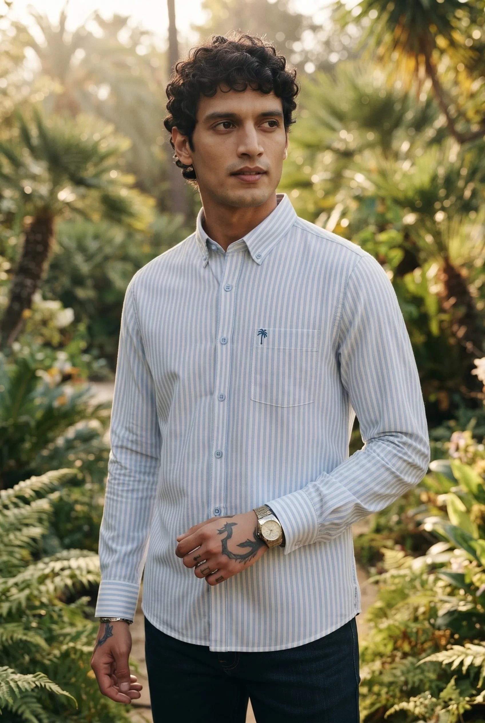  Color Hunt Men's Light Blue Striped Cotton Casual Shirt | Regular Fit Shirt