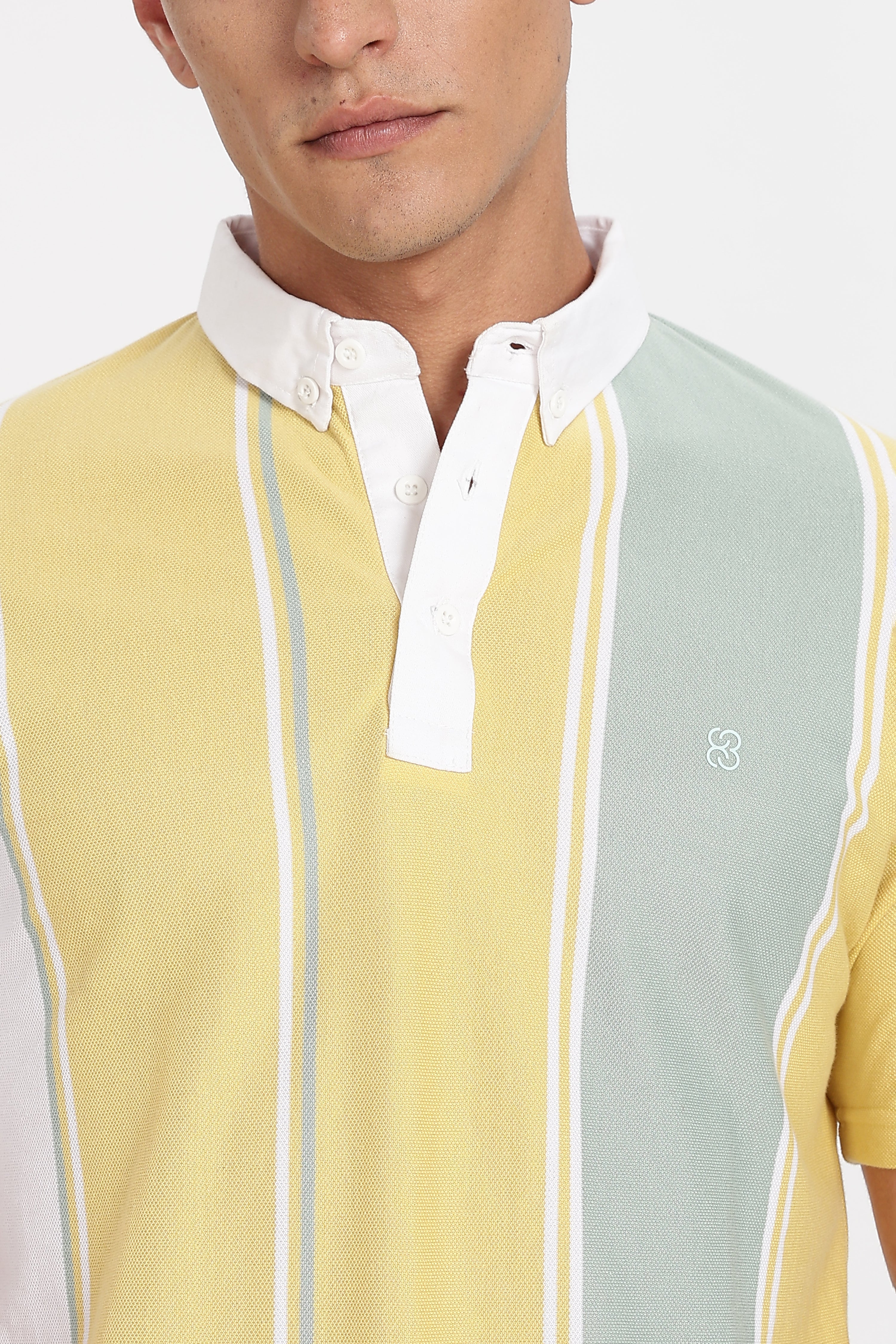 Color Hunt Men's Yellow Striped Slim Fit Polo T-Shirt