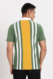 Color Hunt Men's Orange Striped Slim Fit Polo T-Shirt