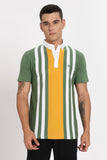 Color Hunt Men's Orange Striped Slim Fit Polo T-Shirt