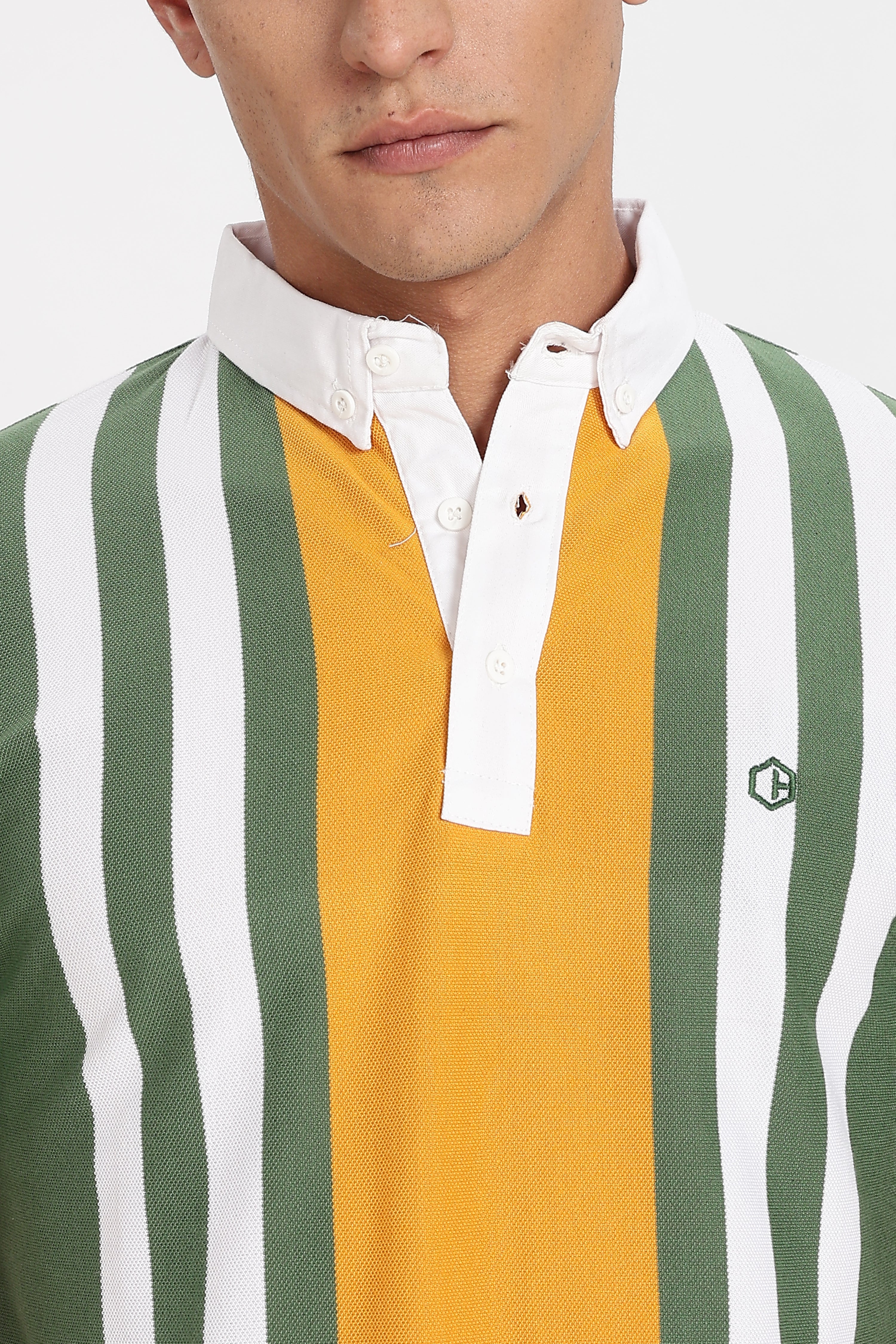Color Hunt Men's Orange Striped Slim Fit Polo T-Shirt