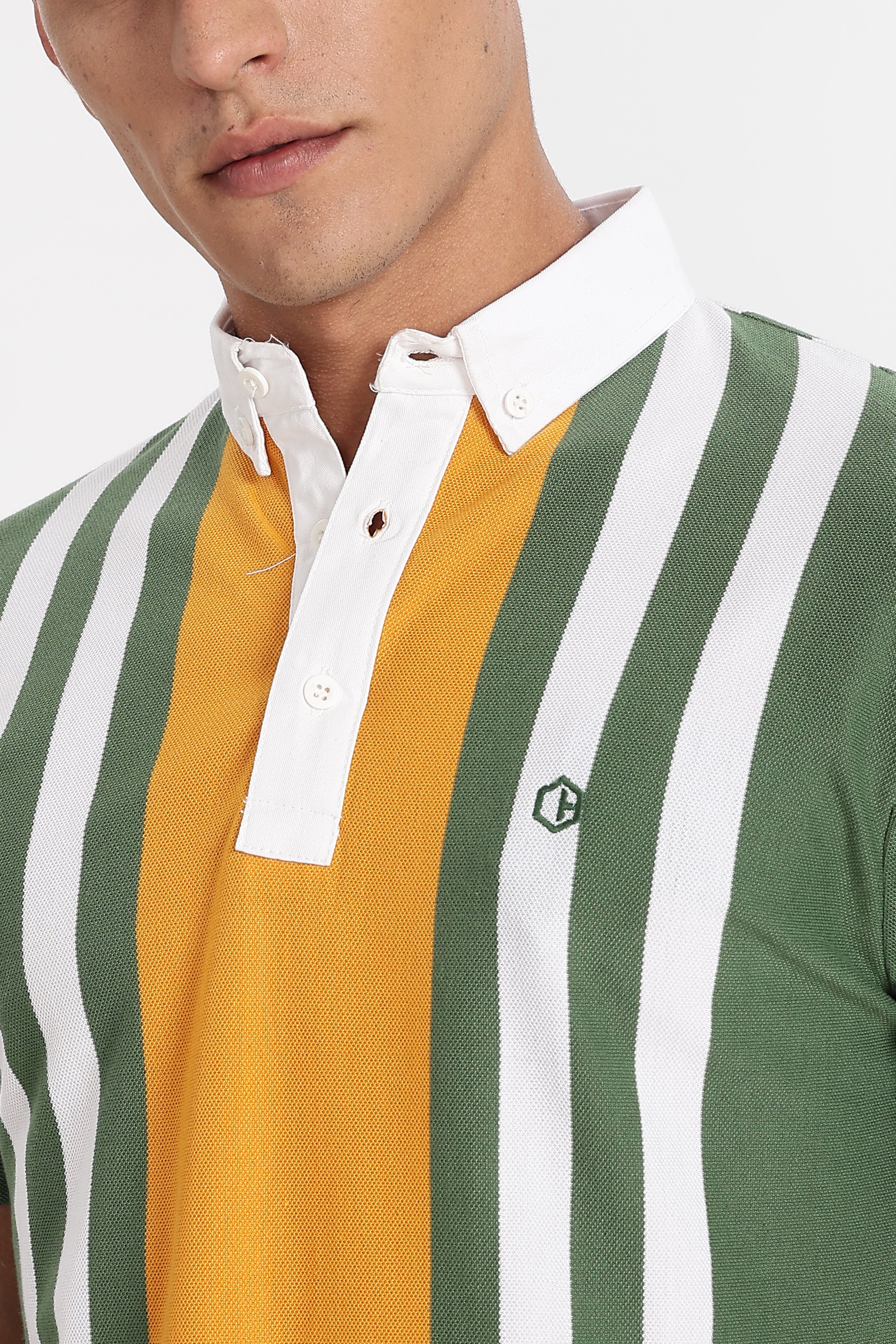 Color Hunt Men's Orange Striped Slim Fit Polo T-Shirt