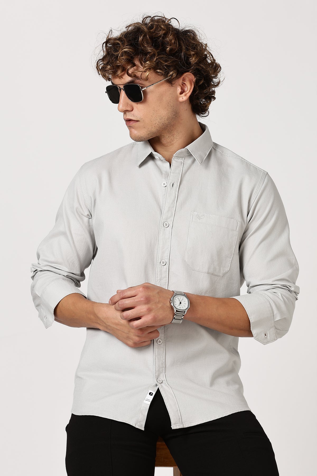 Color Hunt Men's Light Grey Full Sleeve Cotton Shirt