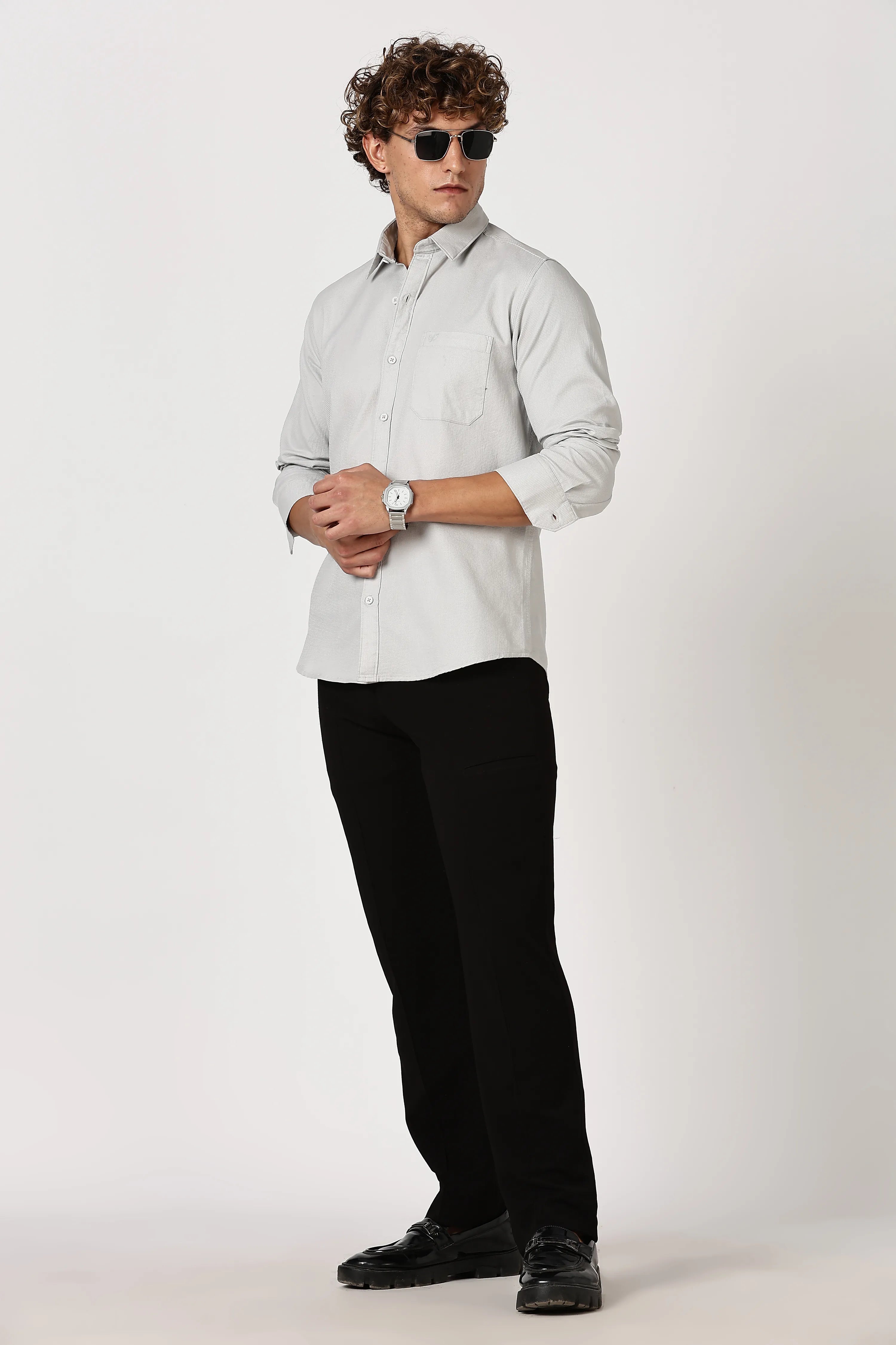 Color Hunt Men's Light Grey Full Sleeve Cotton Shirt