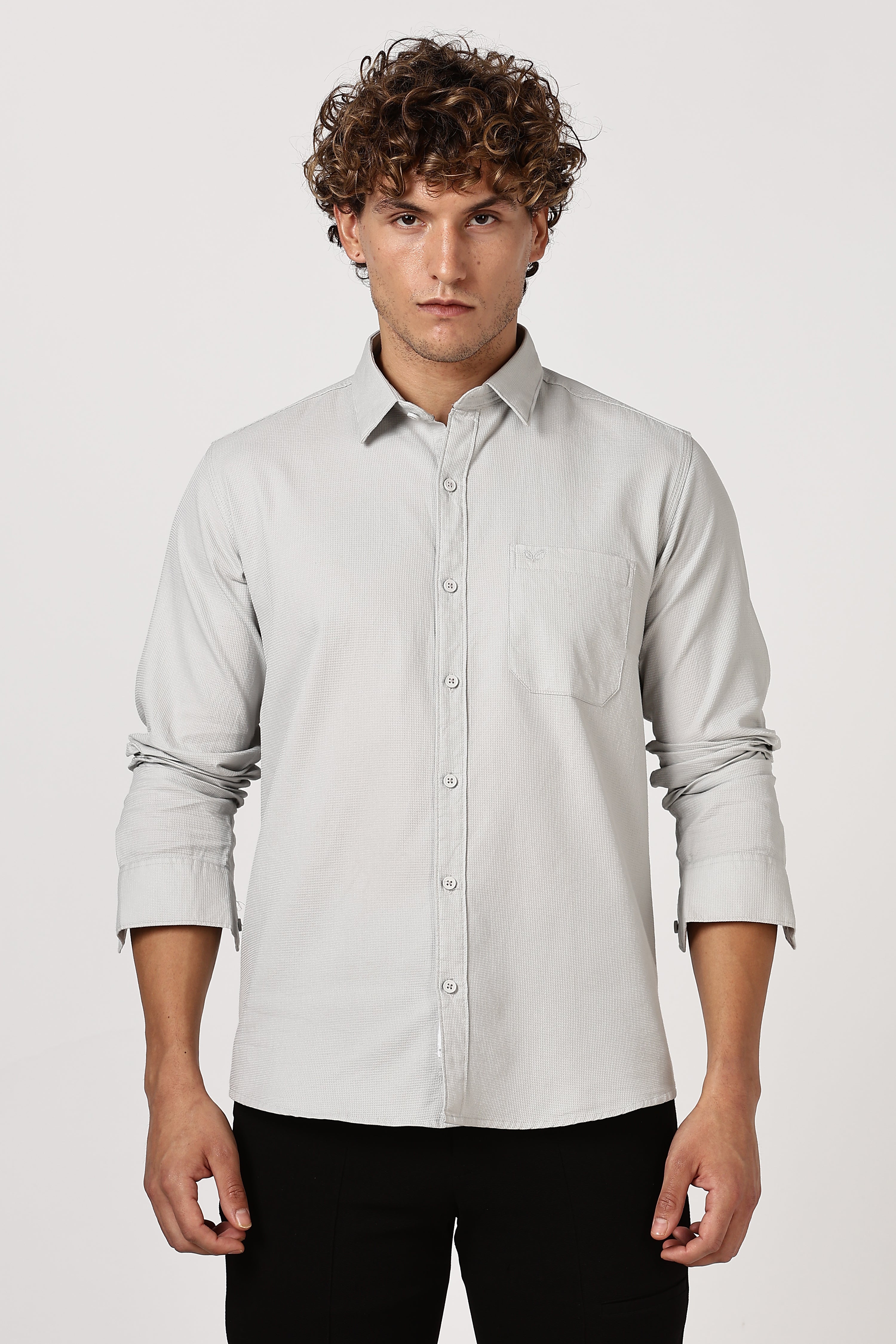 Color Hunt Men's Light Grey Full Sleeve Cotton Shirt