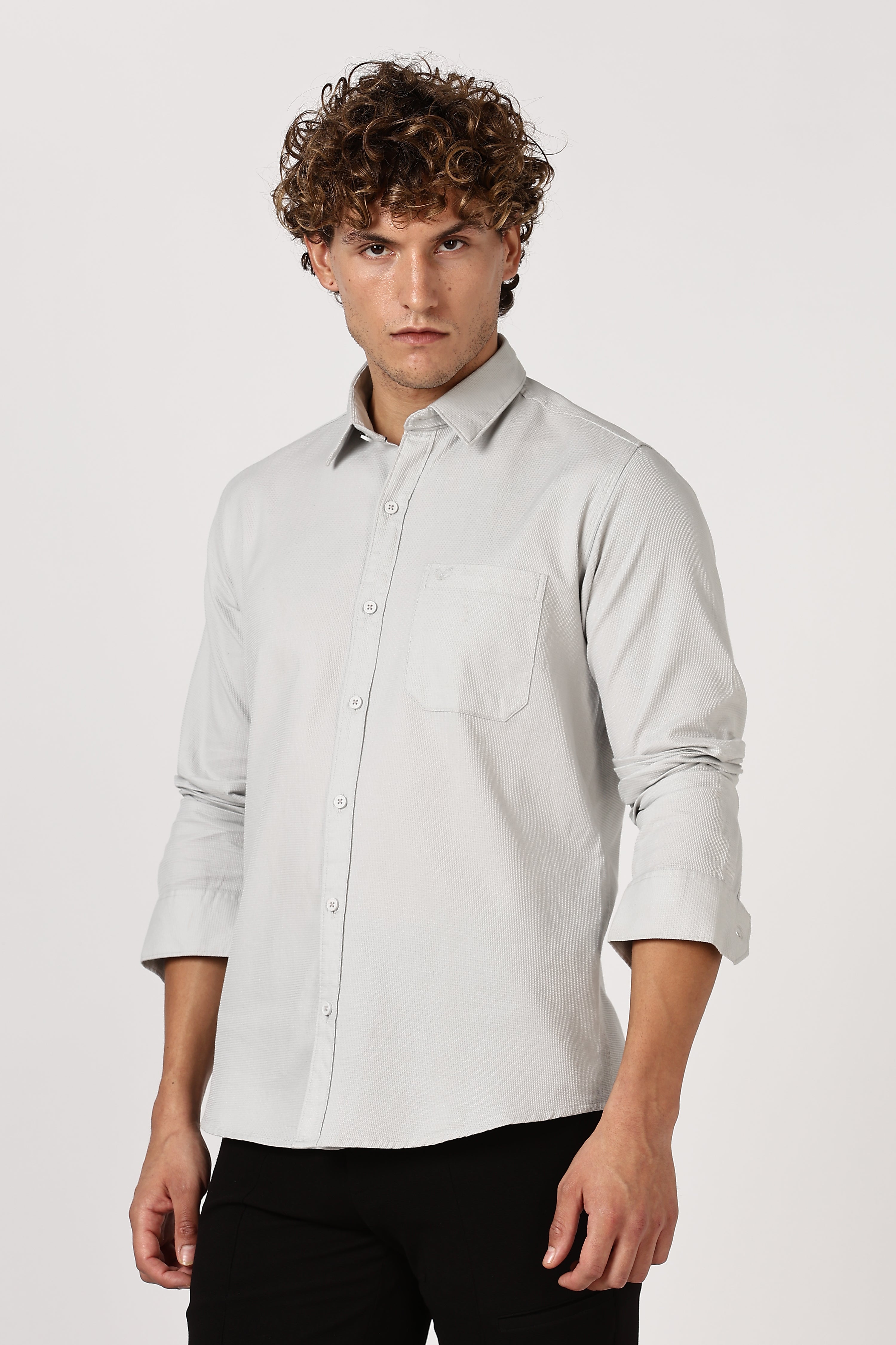 Color Hunt Men's Light Grey Full Sleeve Cotton Shirt