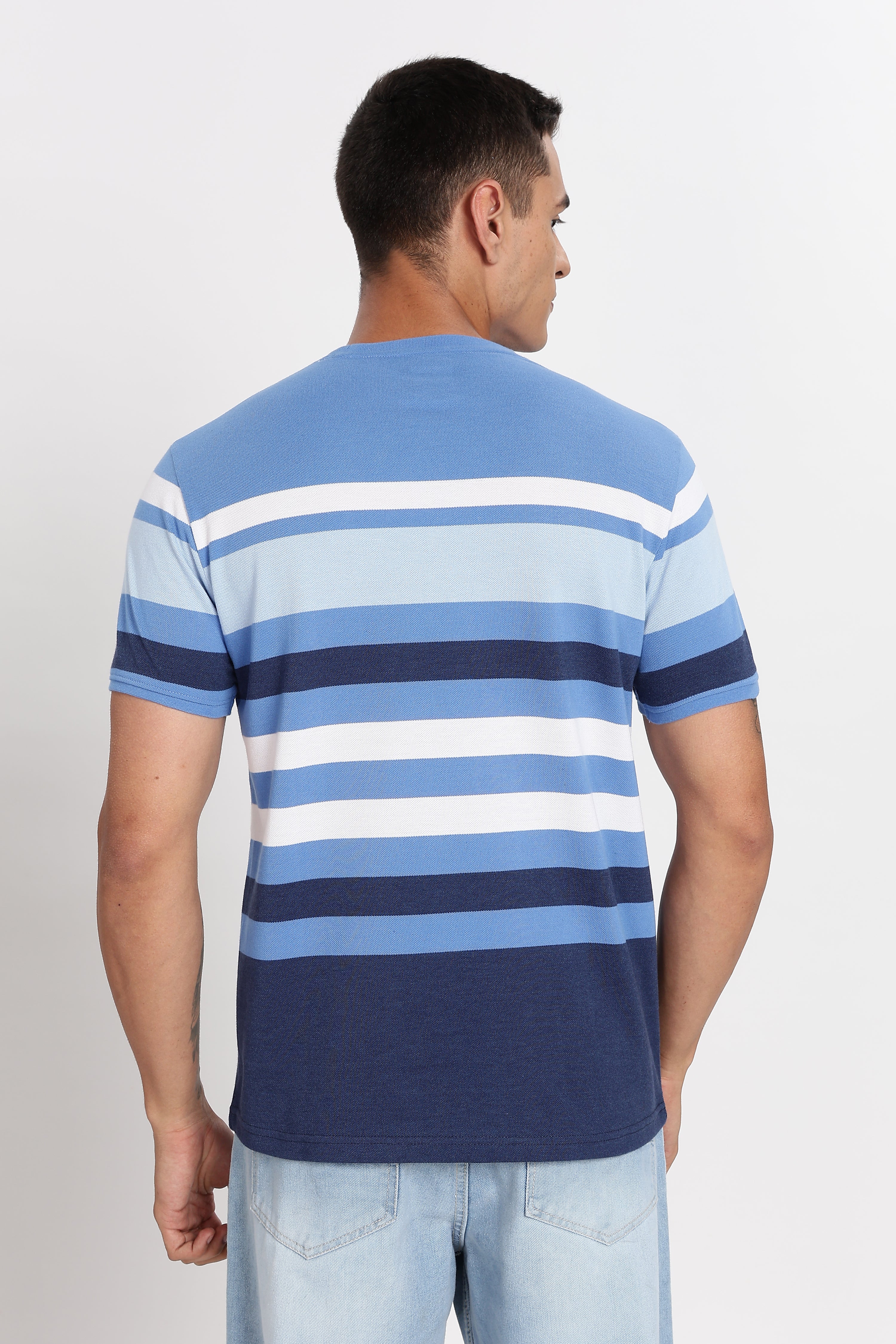Color Hunt Men's Blue Striper Slim Fit Half Sleeve T-Shirt