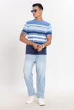 Color Hunt Men's Blue Striper Slim Fit Half Sleeve T-Shirt