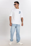 Color Hunt Men's White Printed Oversize Slim Fit T-Shirt
