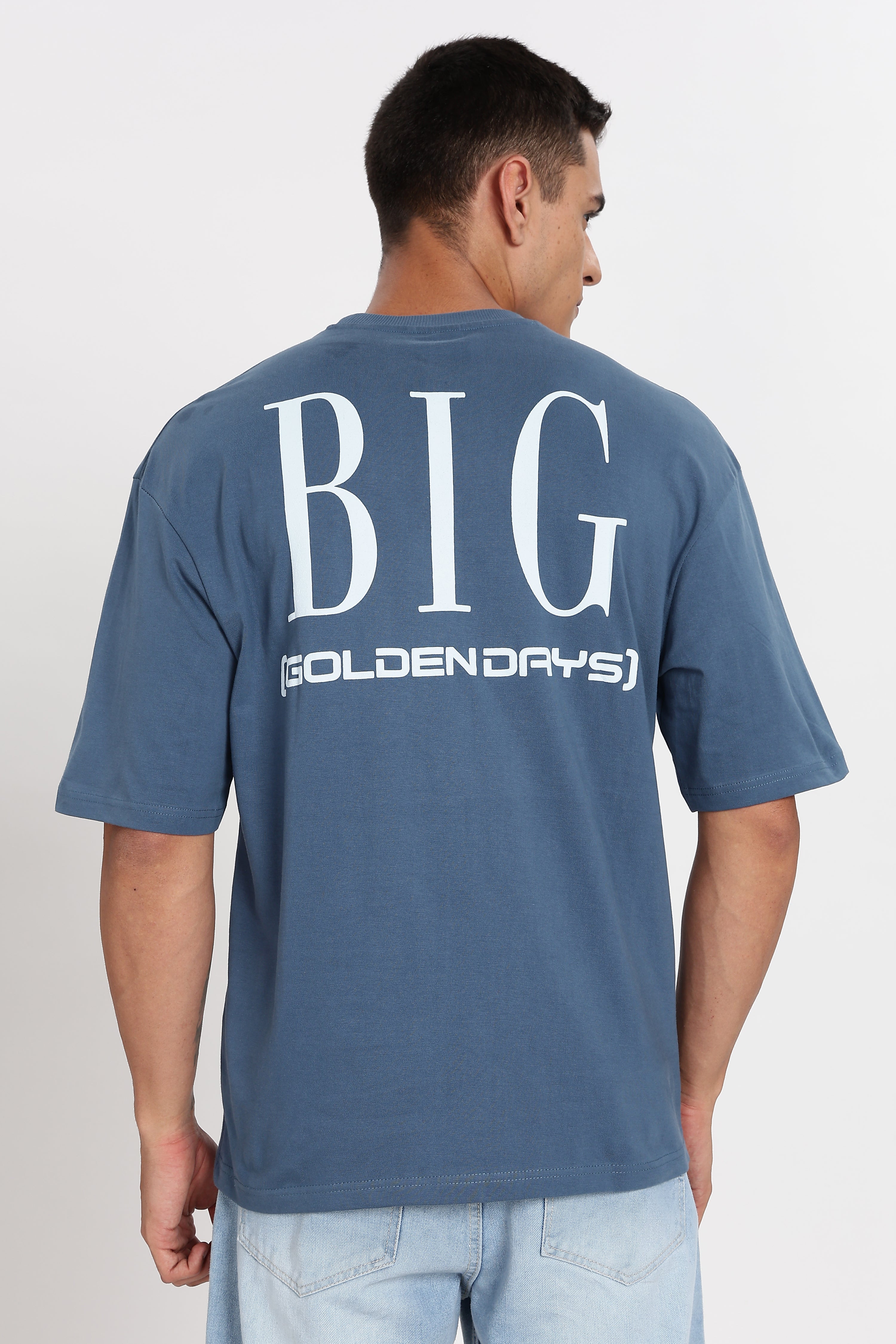 Color Hunt Men's Blue Oversize Printed T-Shirt, Pure Cotton, Slim Fit