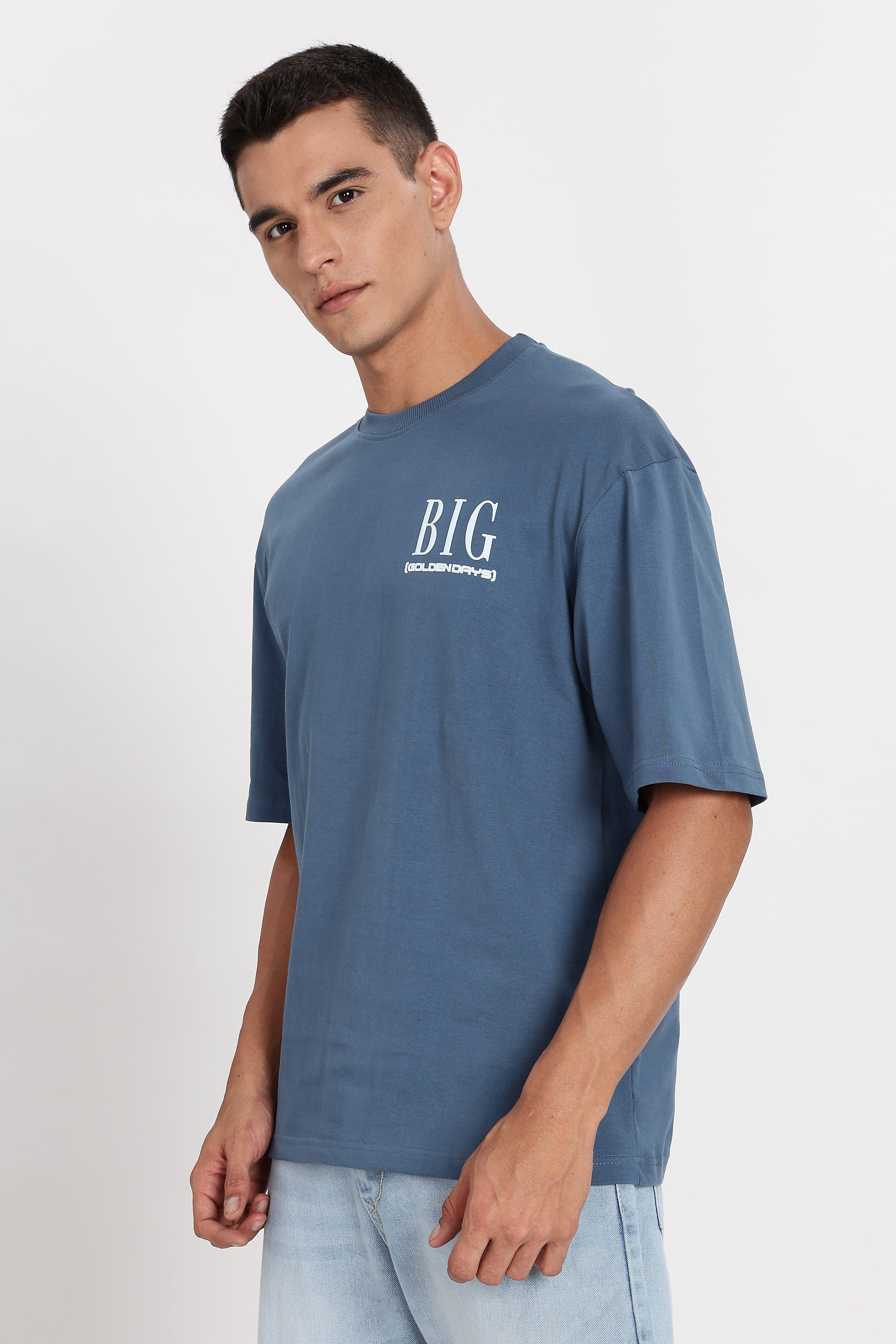 Color Hunt Men's Blue Oversize Printed T-Shirt, Pure Cotton, Slim Fit