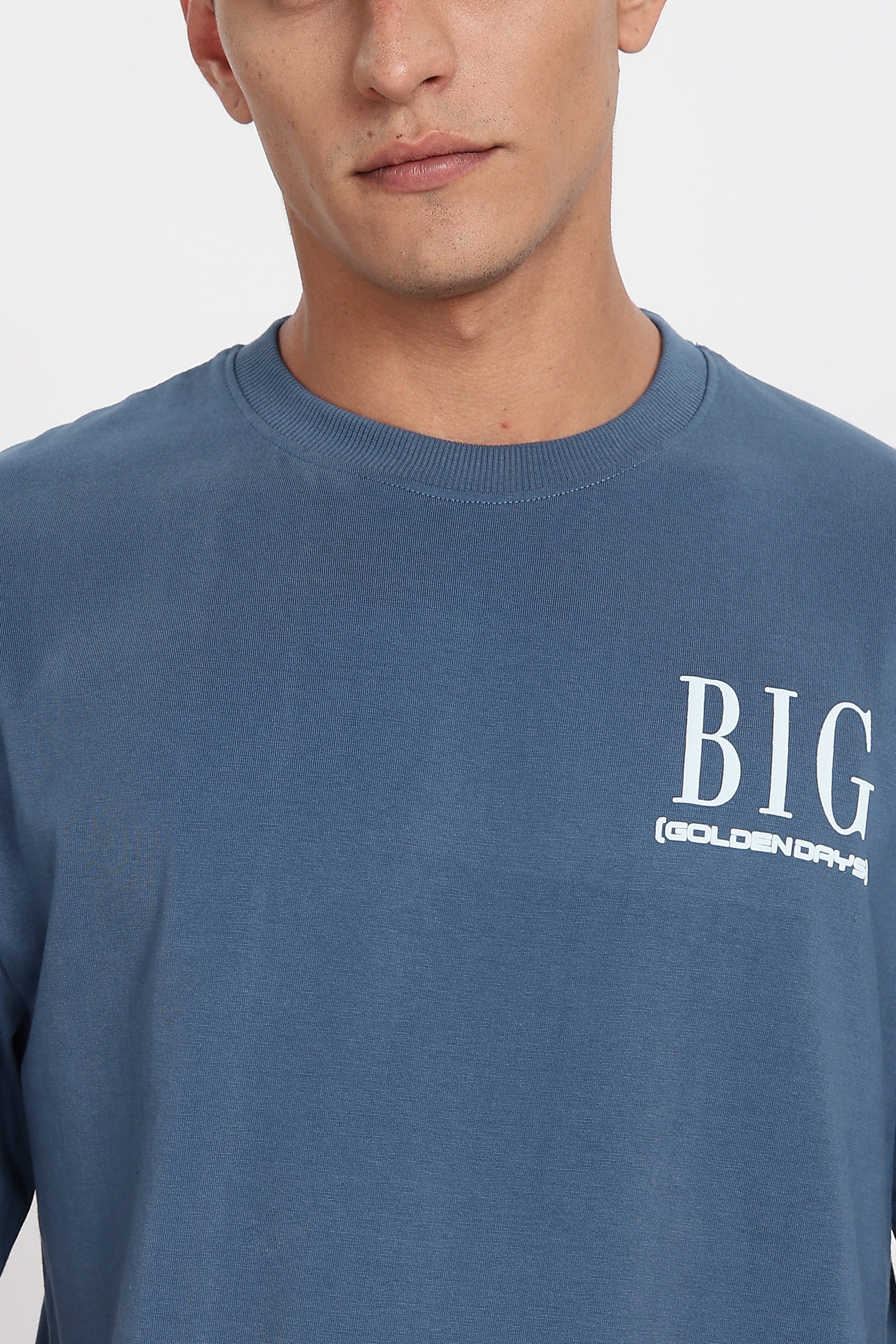 Color Hunt Men's Blue Oversize Printed T-Shirt, Pure Cotton, Slim Fit