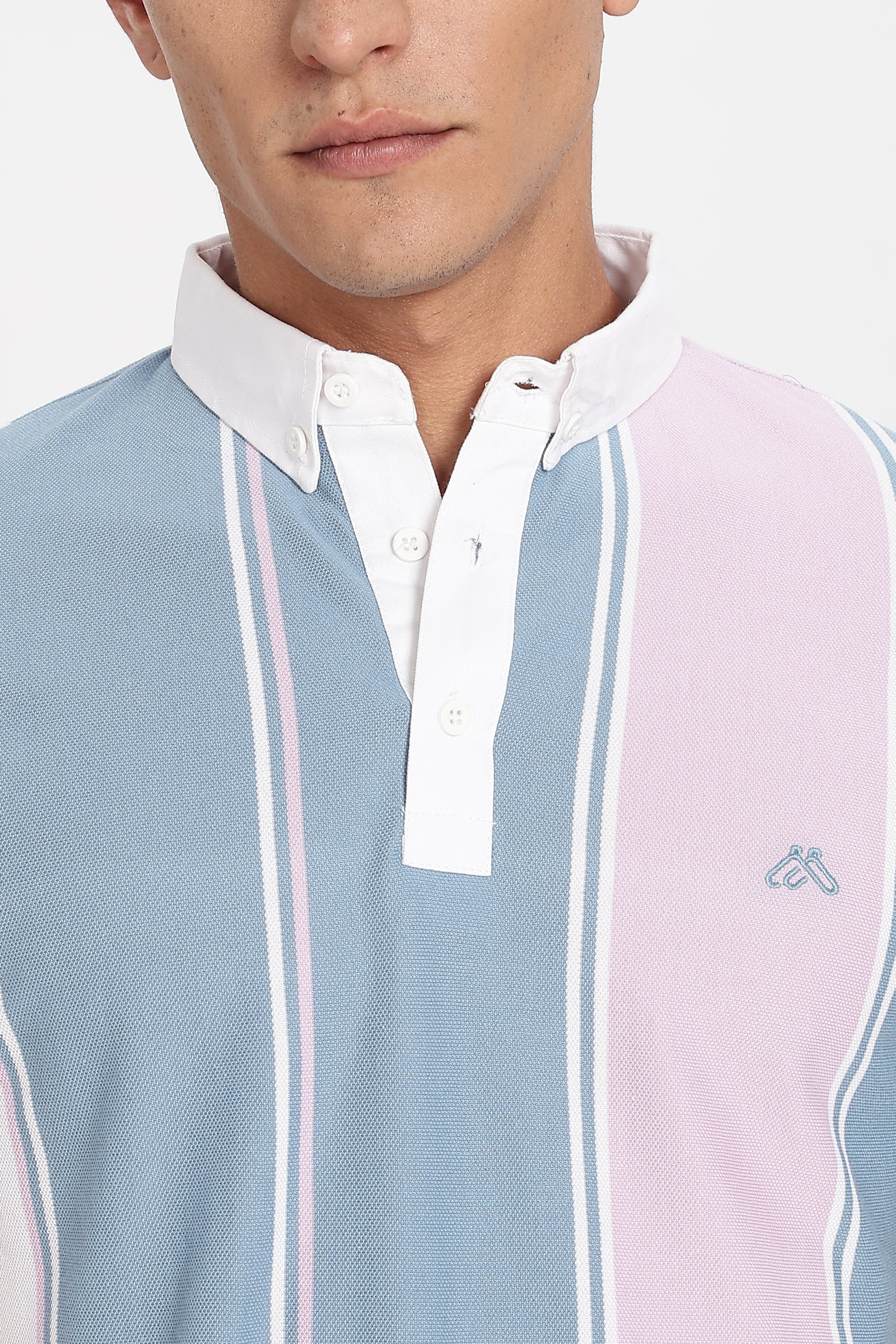 Color Hunt Men's Sky Blue Striped Slim Fit Polo Tshirt