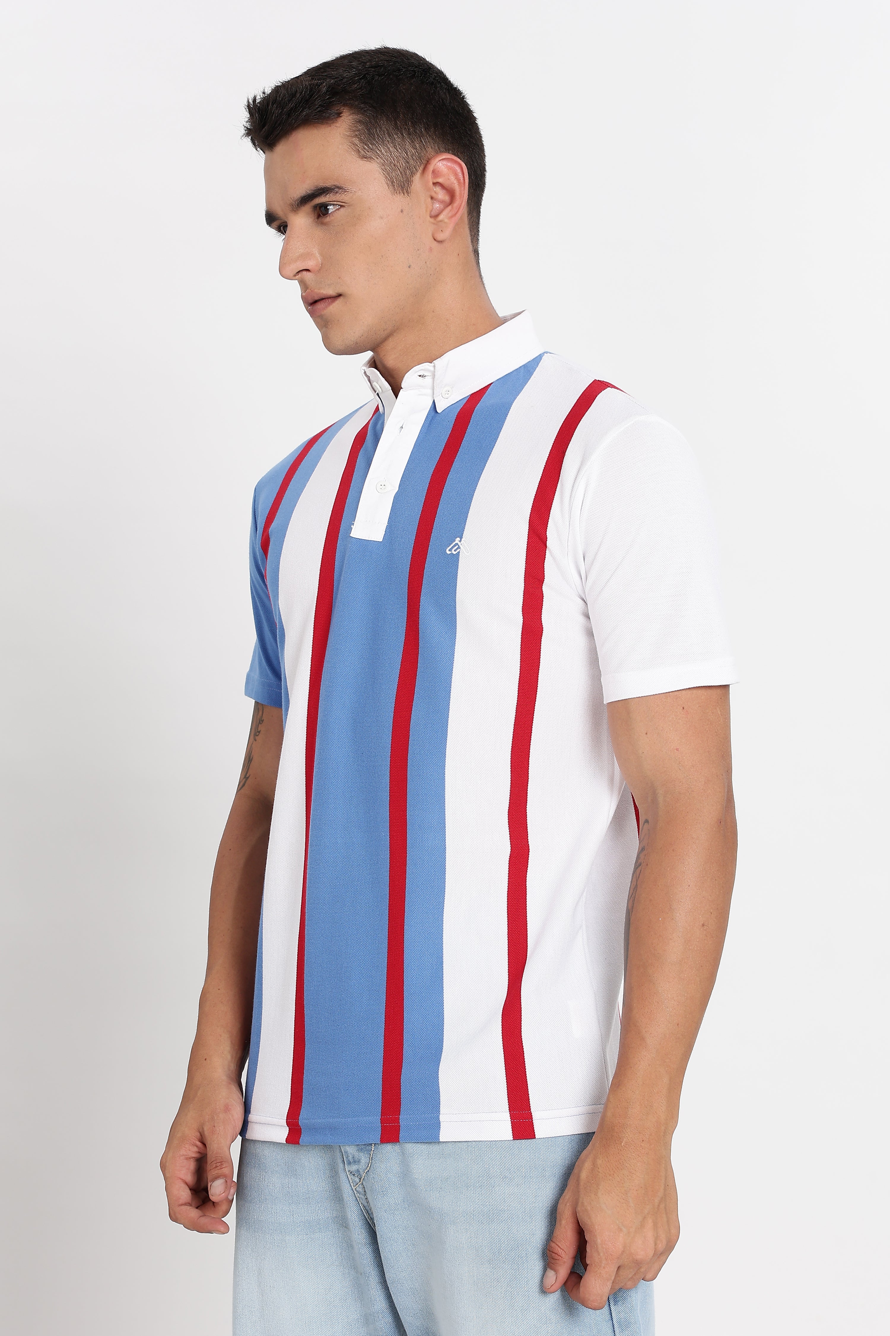 Color Hunt Men's Blue Striped Slim Fit Polo T-Shirt