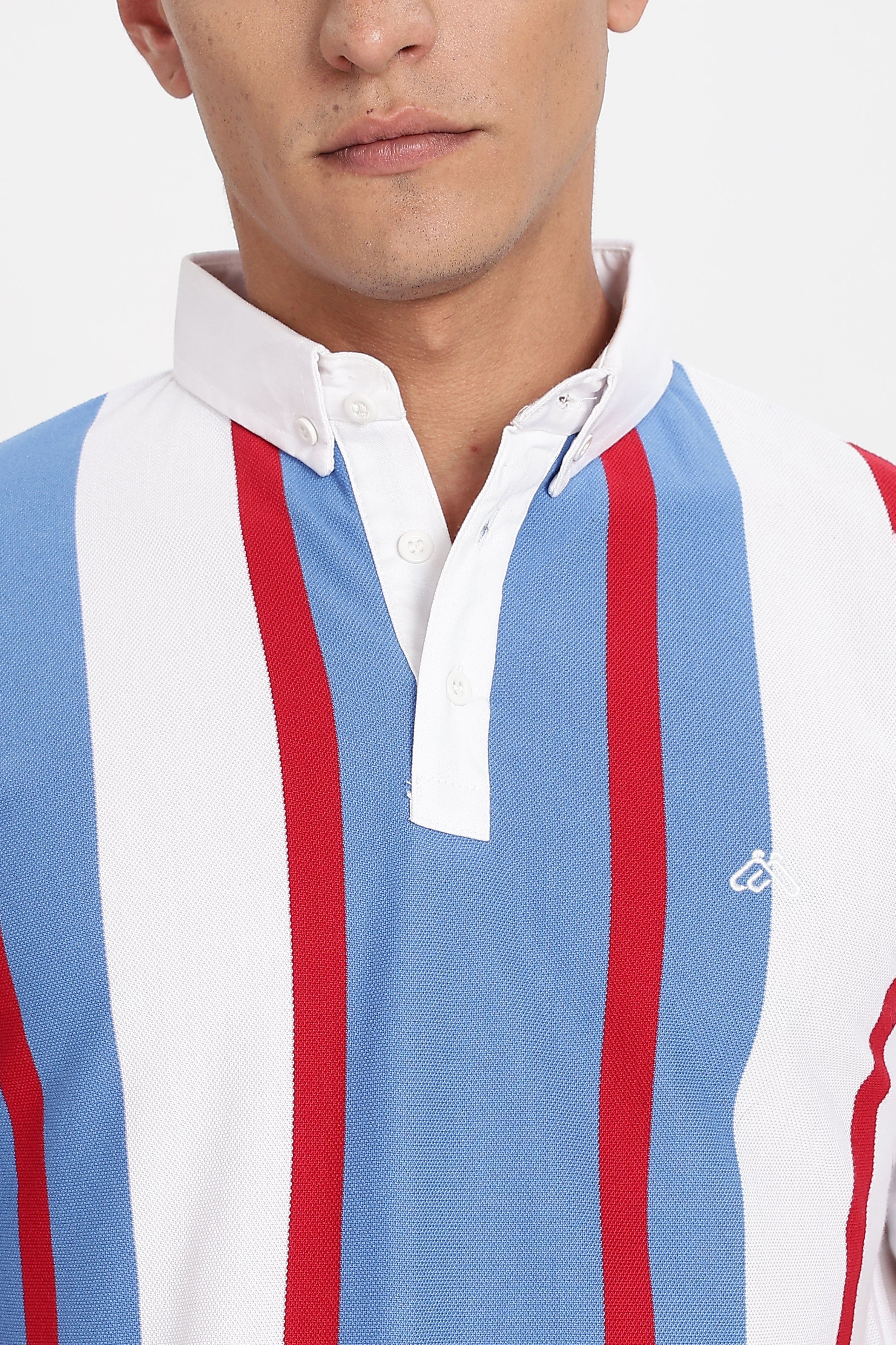 Color Hunt Men's Blue Striped Slim Fit Polo T-Shirt