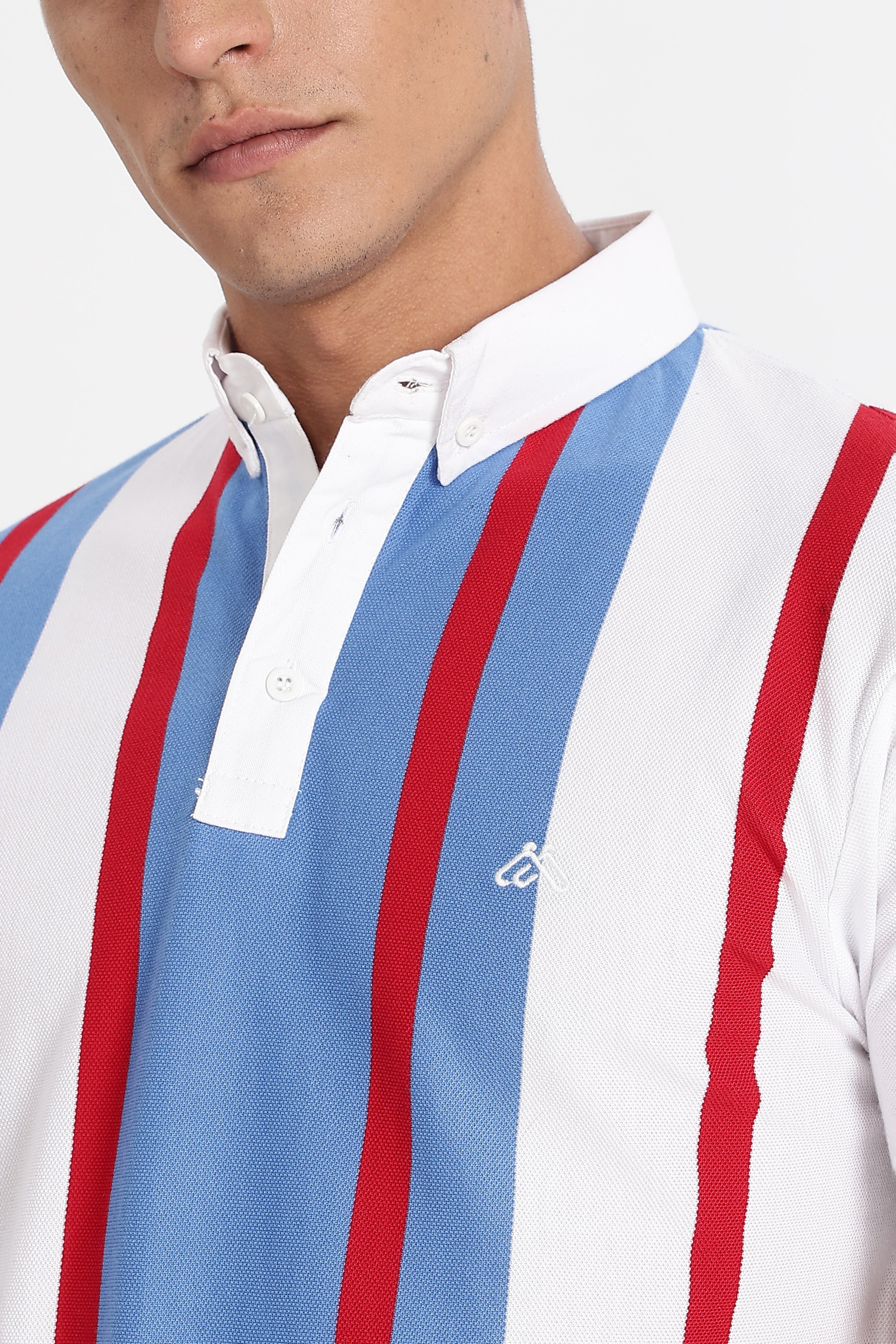 Color Hunt Men's Blue Striped Slim Fit Polo T-Shirt