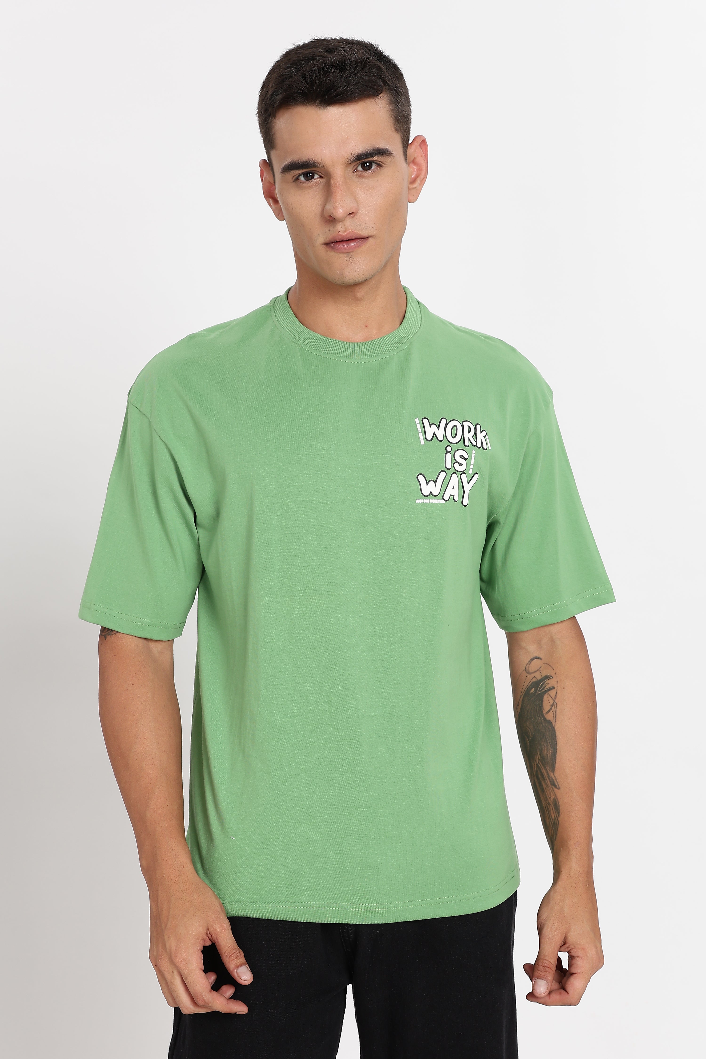 Color Hunt Men's Green Printed Oversize Pure Cotton T-Shirt