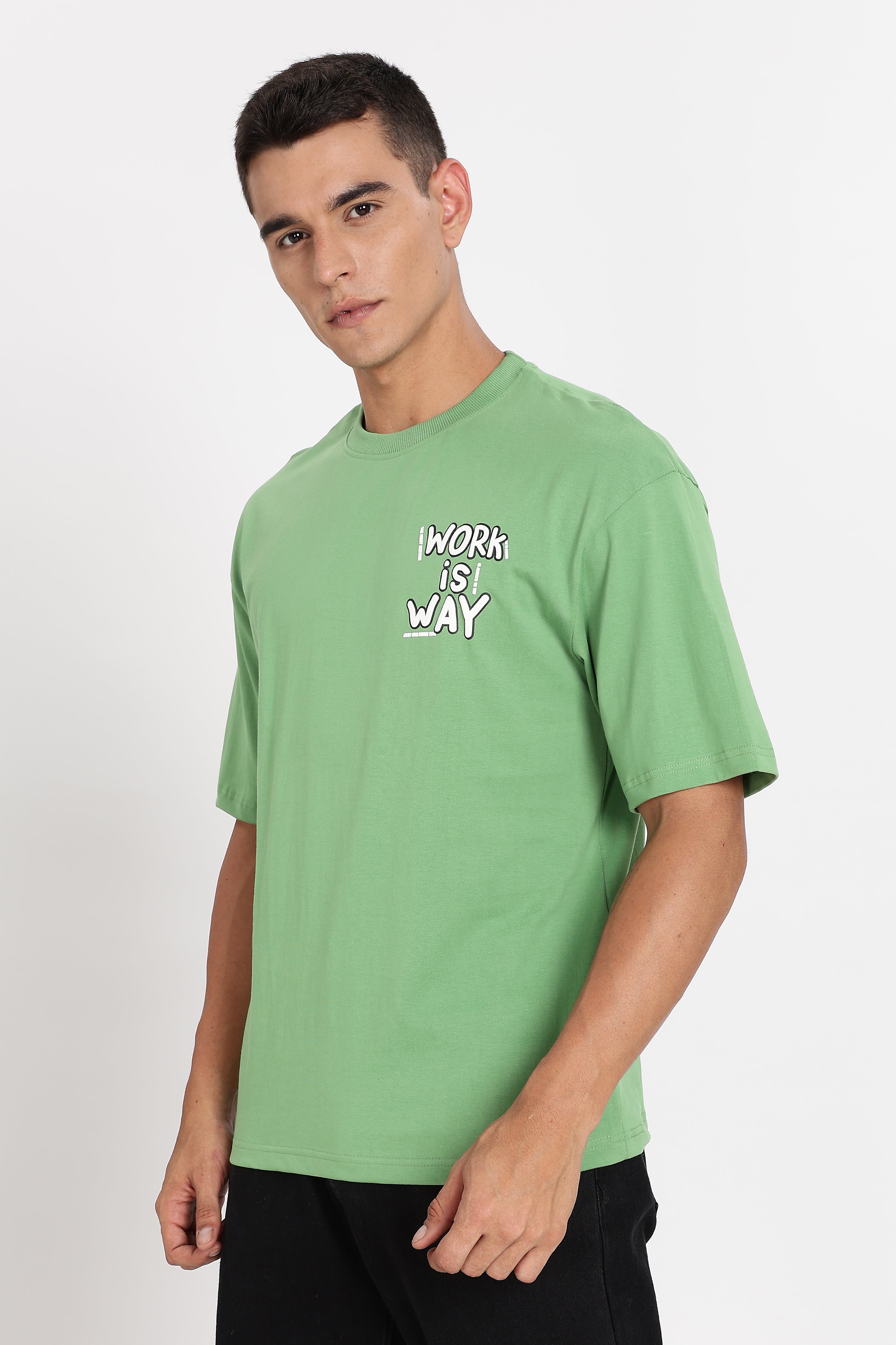 Color Hunt Men's Green Printed Oversize Pure Cotton T-Shirt