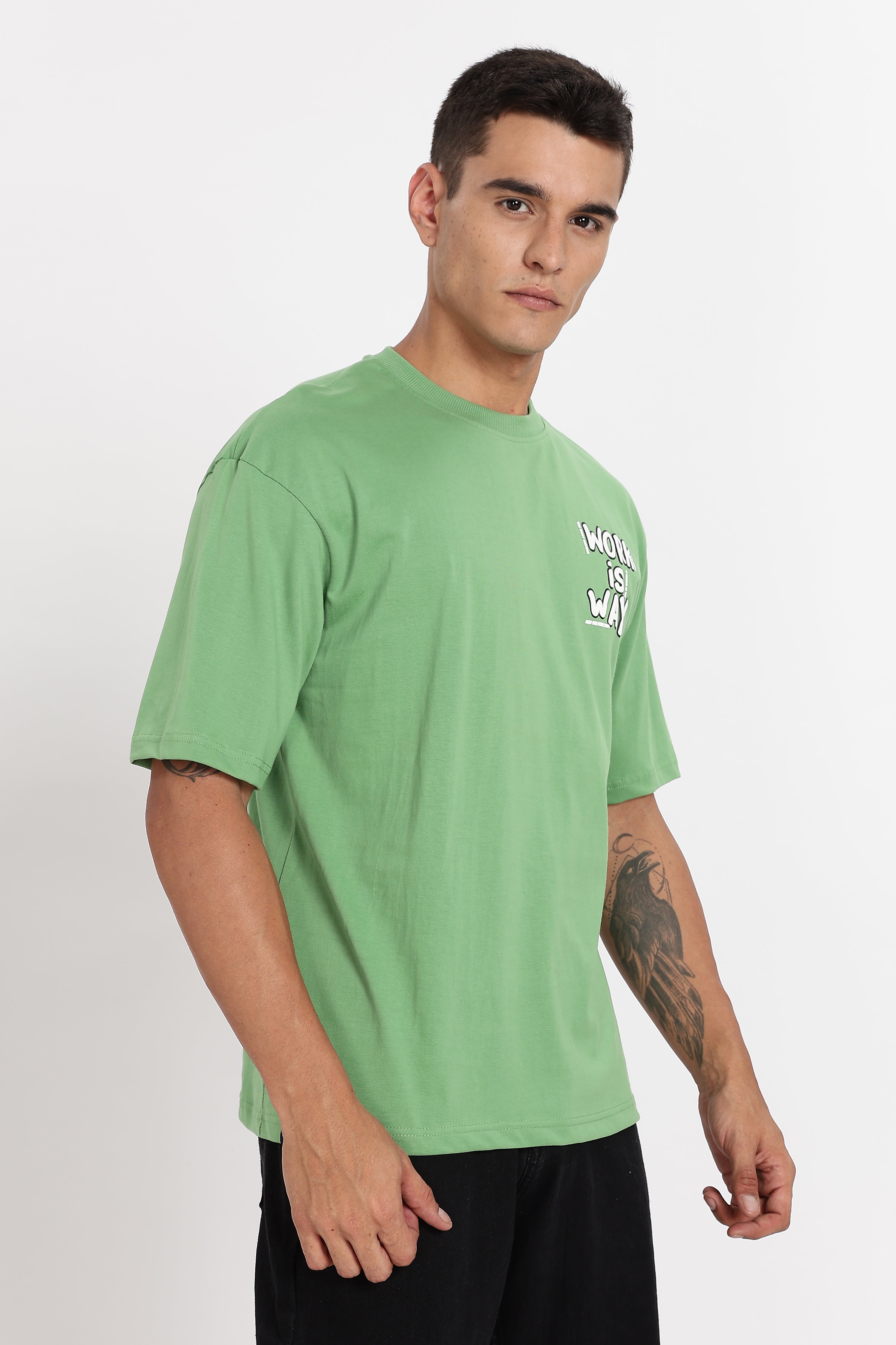 Color Hunt Men's Green Printed Oversize Pure Cotton T-Shirt