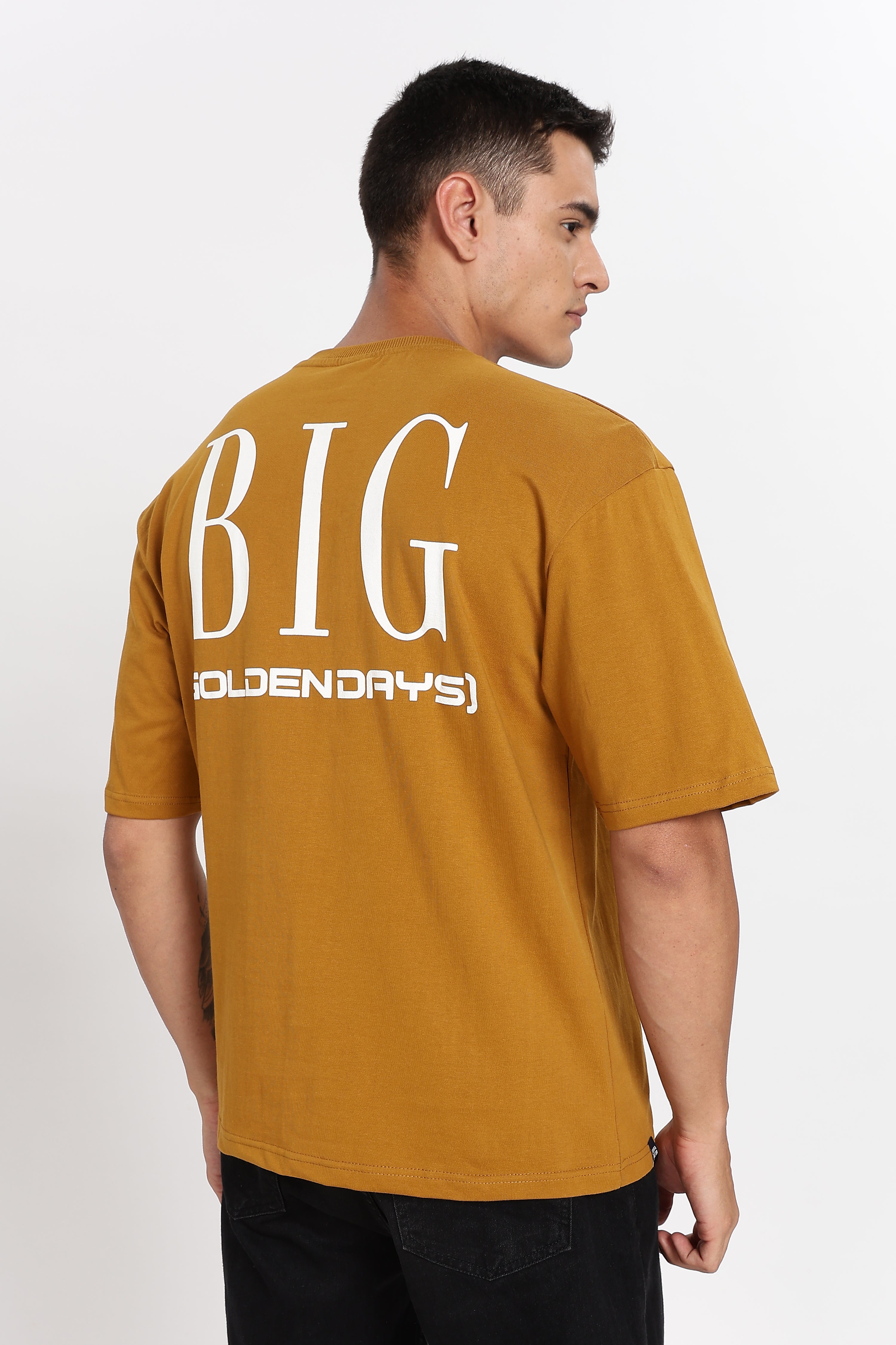 Color Hunt Men's Brown Printed Oversize Pure Cotton T-Shirt