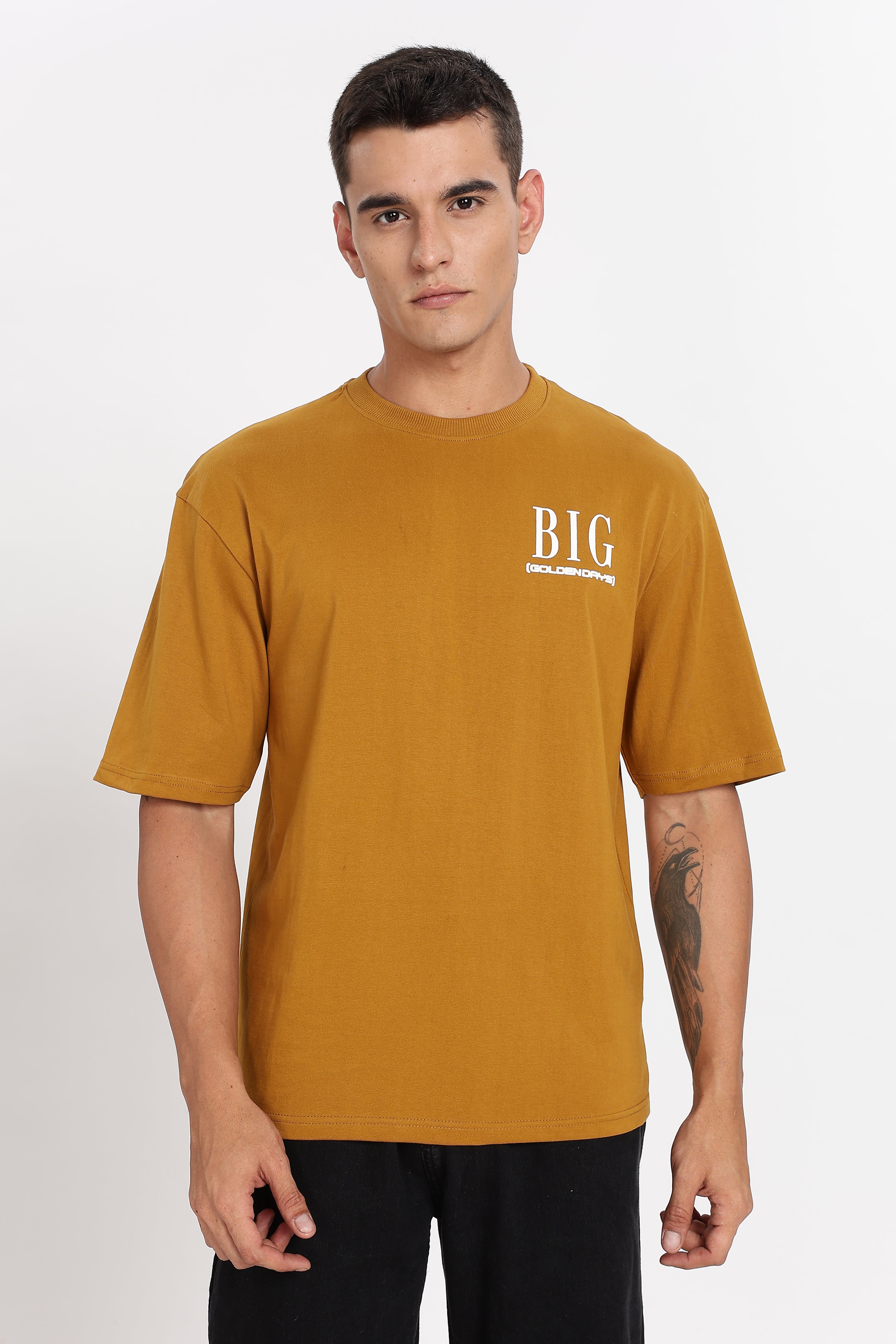 Color Hunt Men's Brown Printed Oversize Pure Cotton T-Shirt