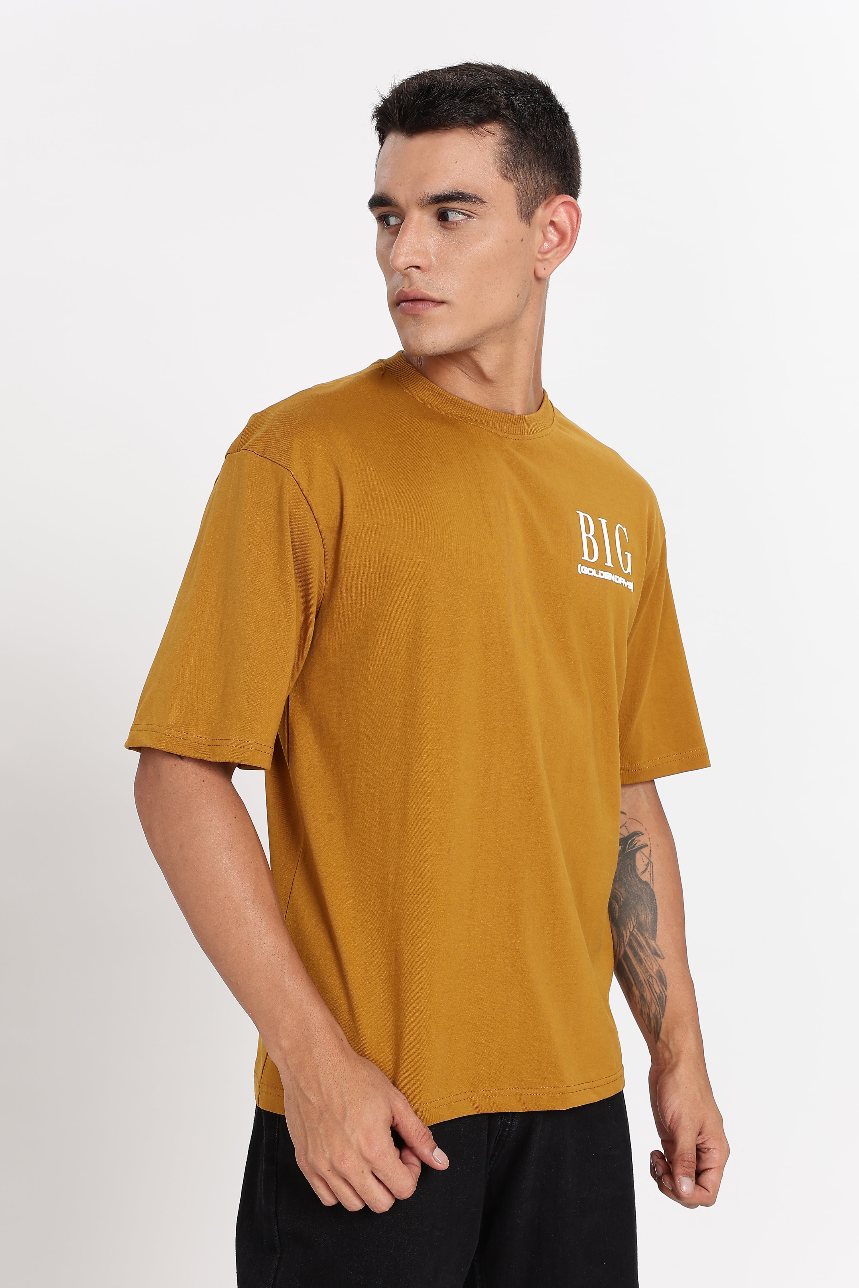 Color Hunt Men's Brown Printed Oversize Pure Cotton T-Shirt