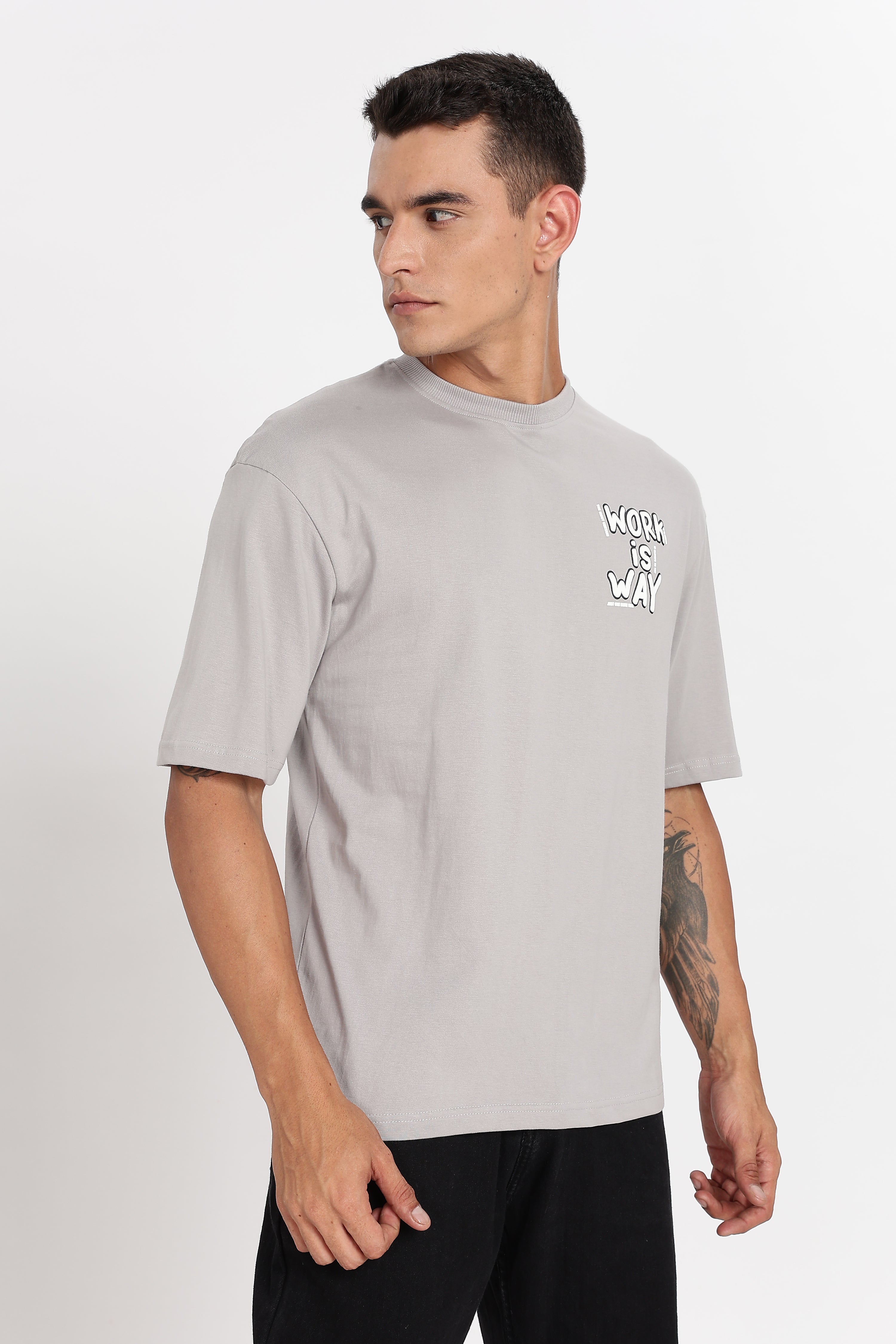Color Hunt Men's Grey Printed Oversize Pure Cotton Half Sleeve T-Shirt
