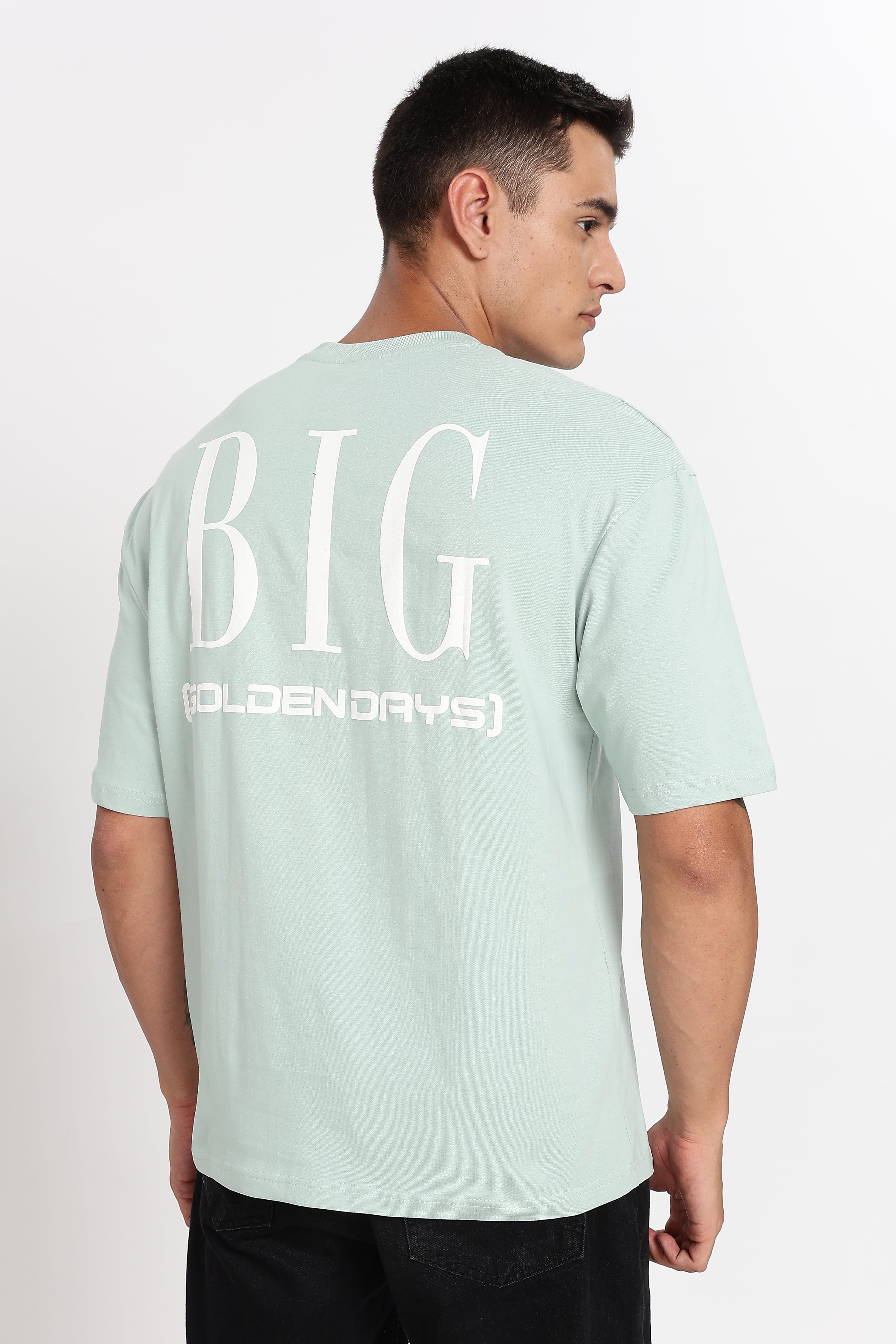 Color Hunt Men's Mint Green Printed Oversize Pure Cotton T-Shirt