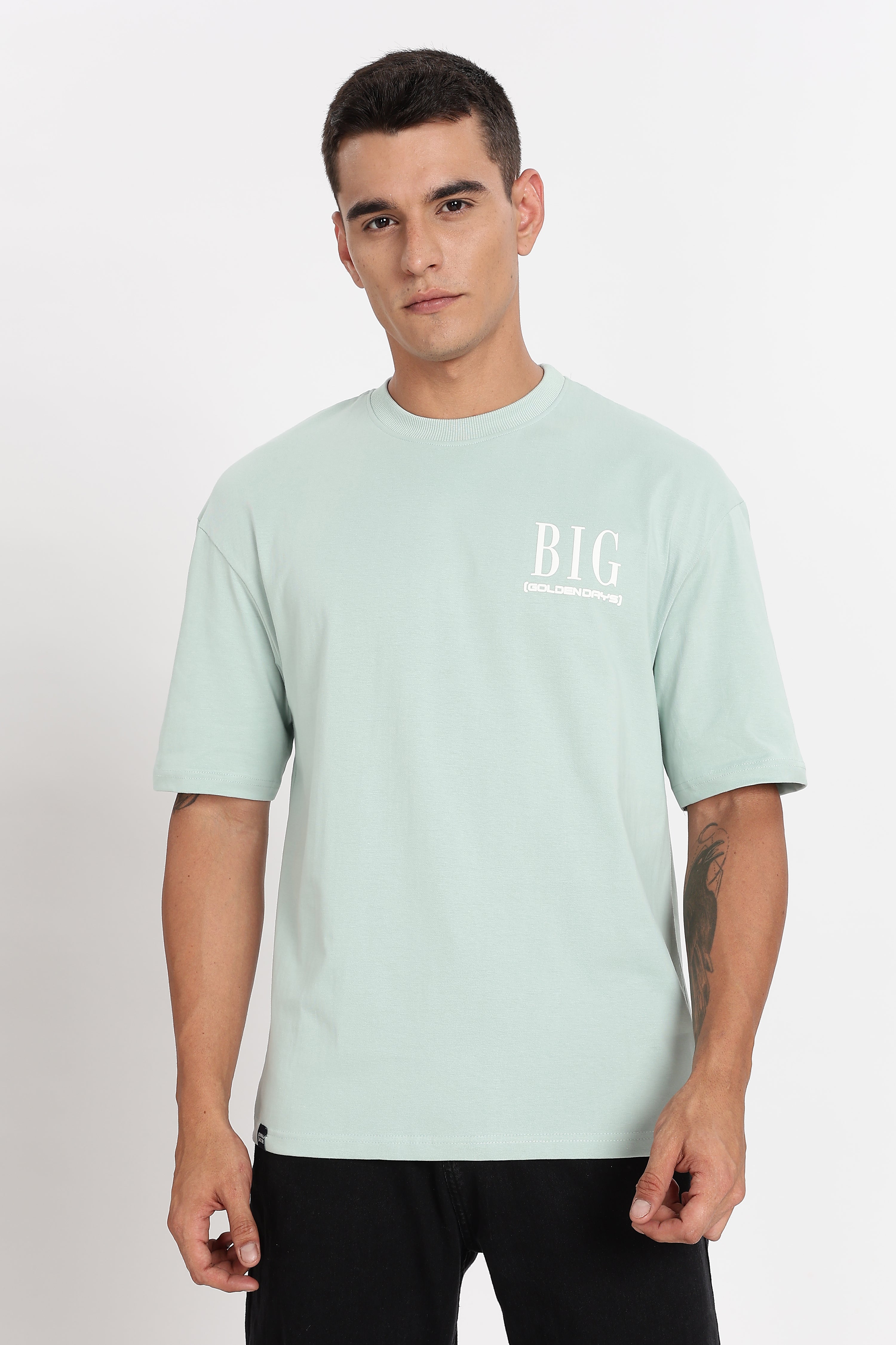 Color Hunt Men's Mint Green Printed Oversize Pure Cotton T-Shirt