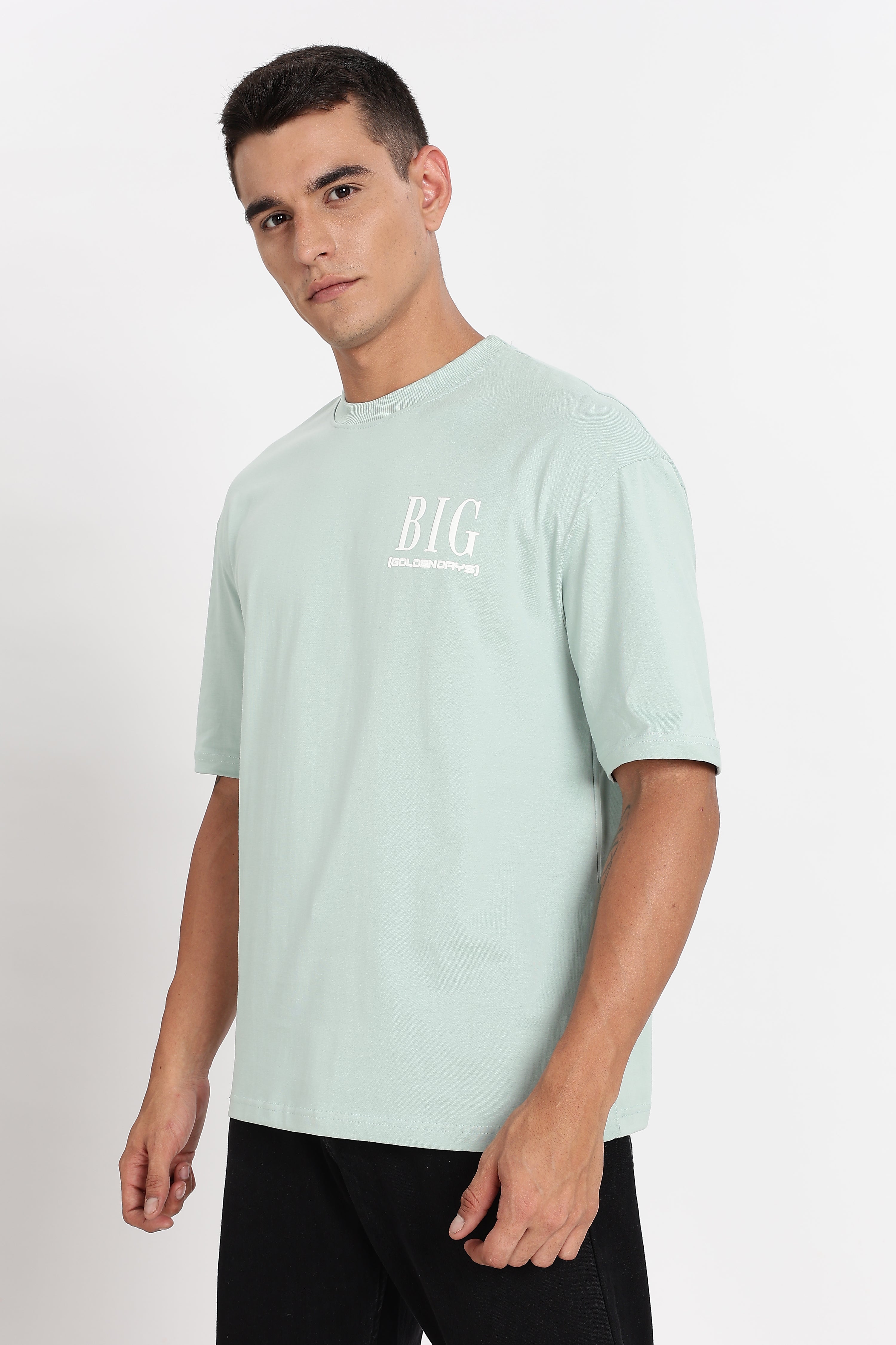 Color Hunt Men's Mint Green Printed Oversize Pure Cotton T-Shirt
