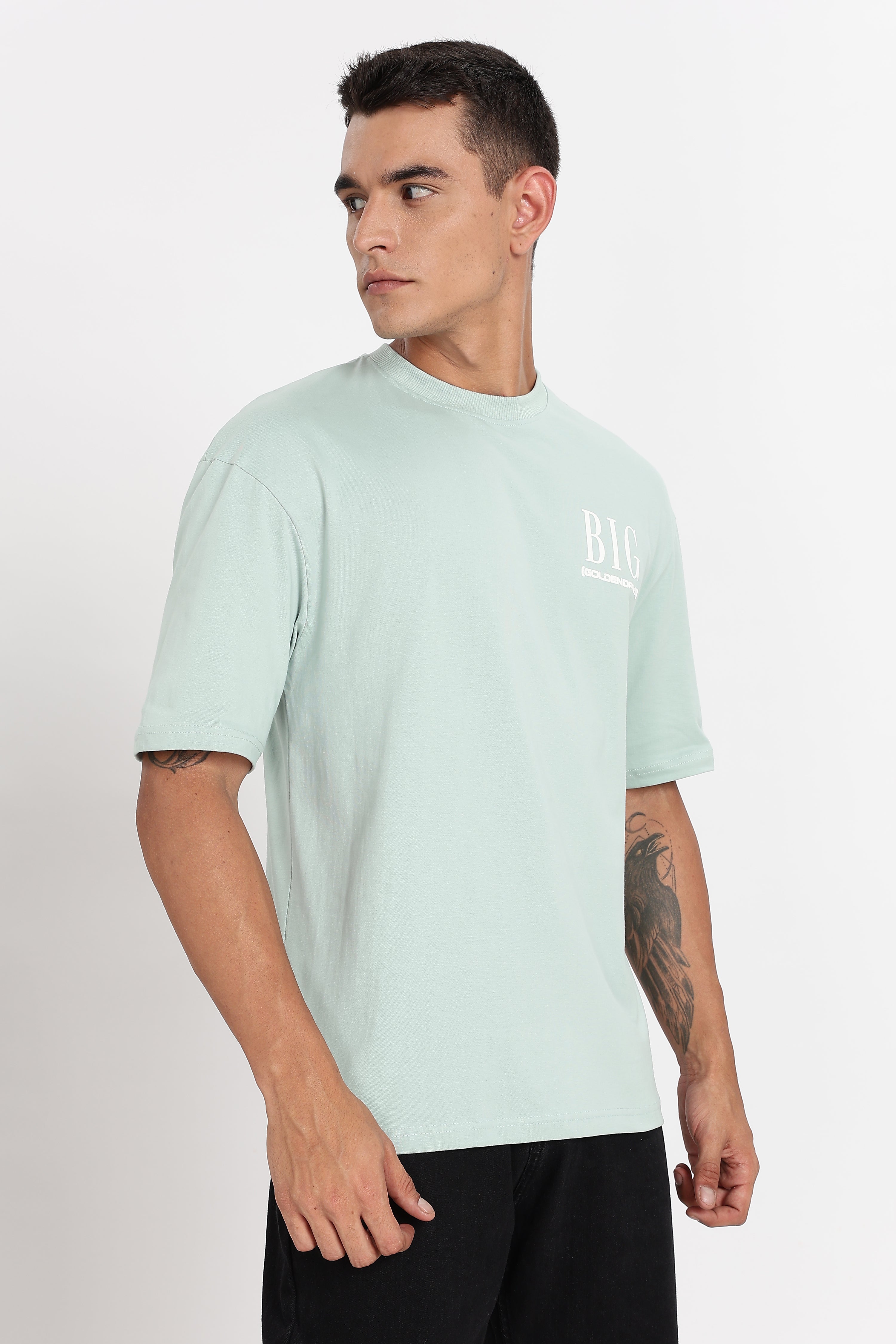 Color Hunt Men's Mint Green Printed Oversize Pure Cotton T-Shirt